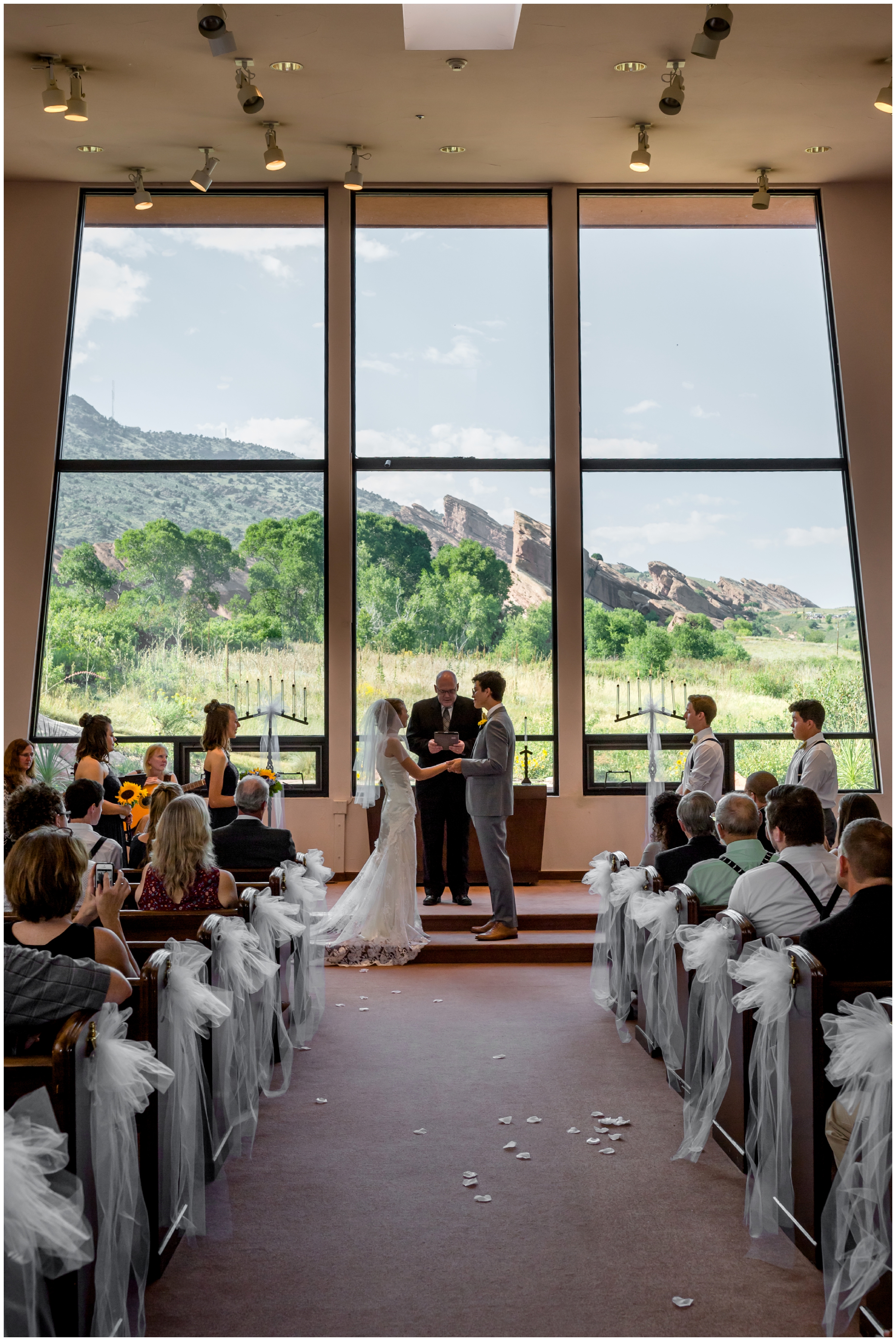 wedding ceremony at Red Rocks Chapel Colorado