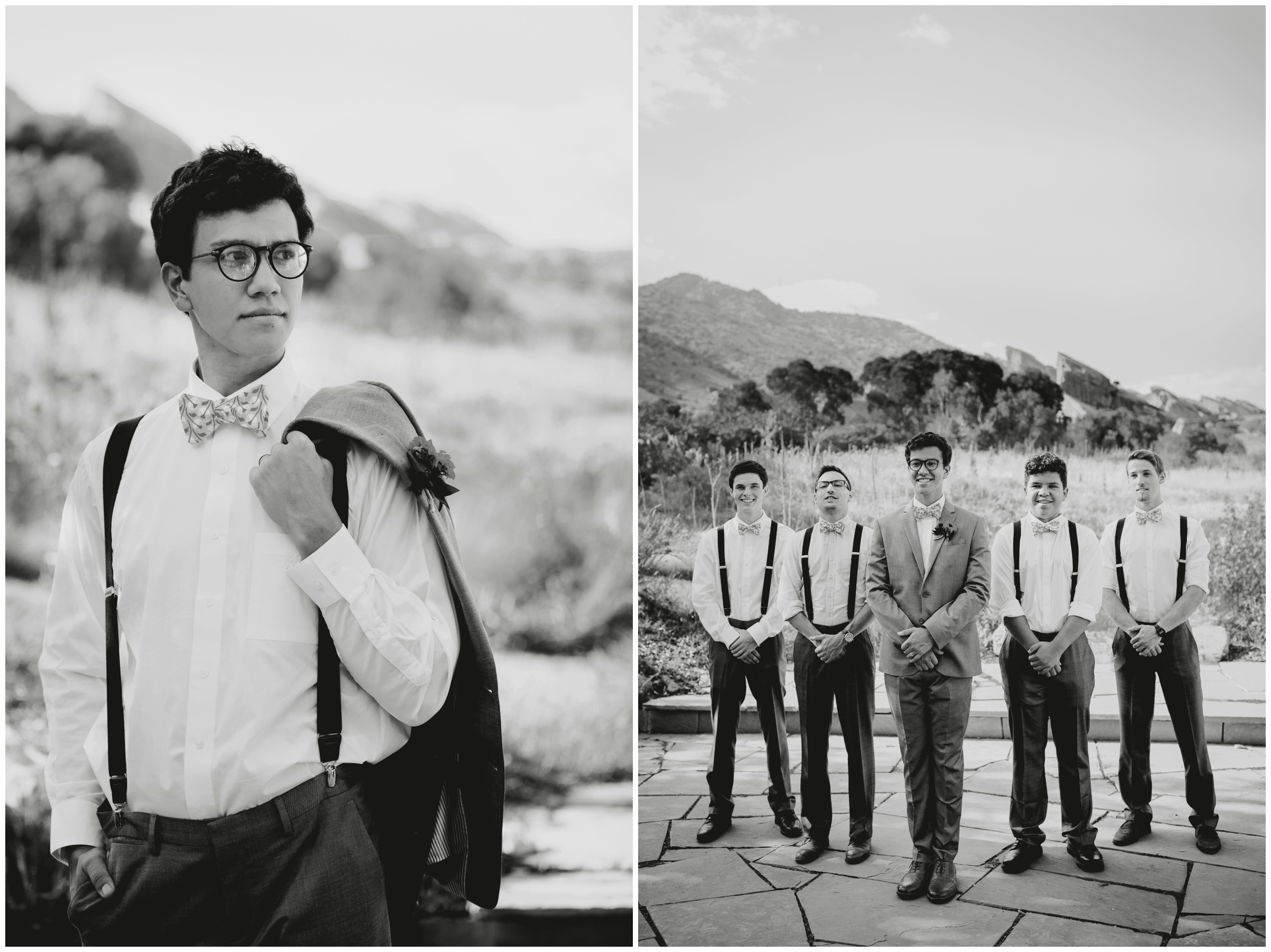 groomsmen in gray and yellow at Red Rock Park wedding 