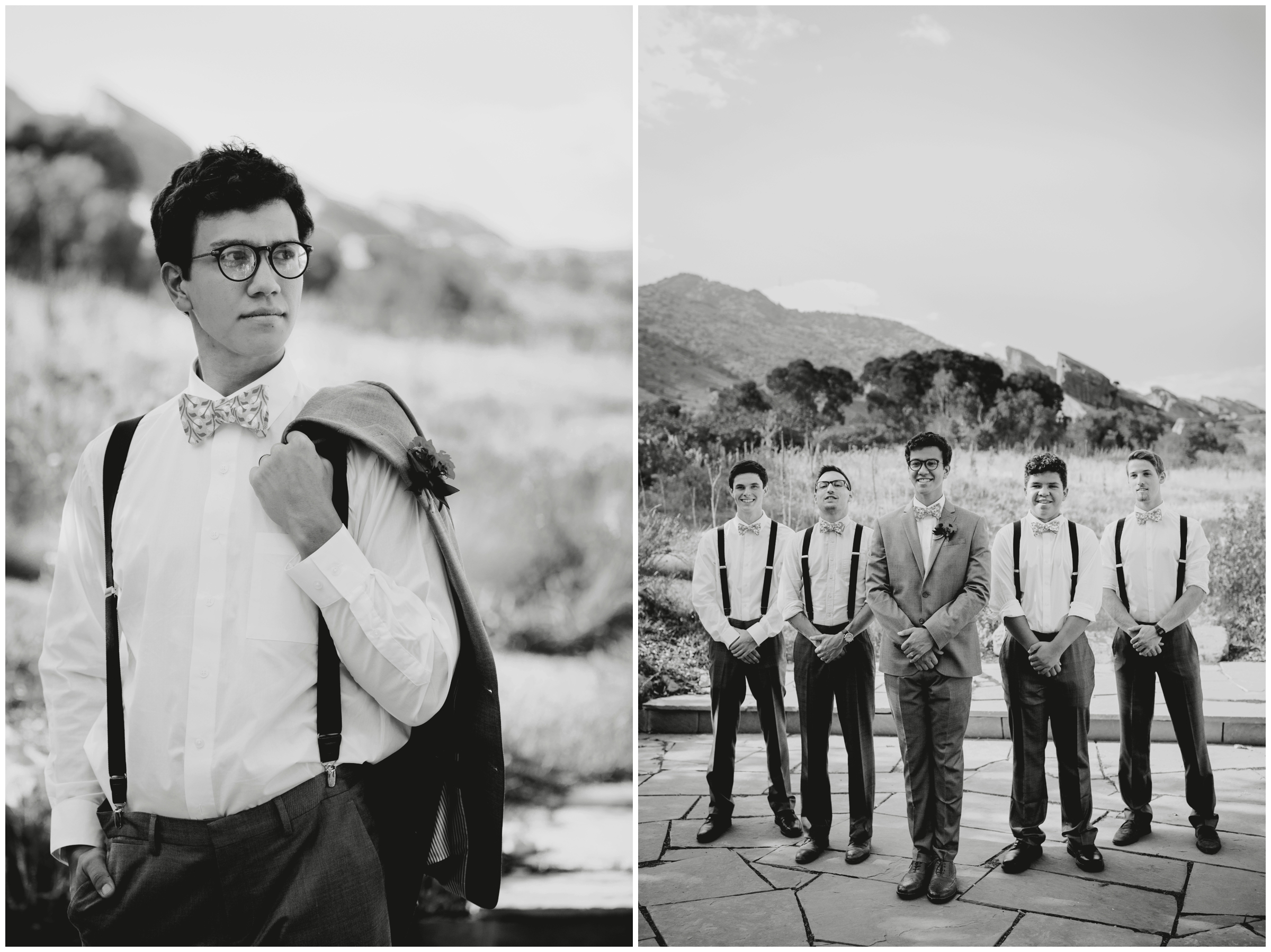 groomsmen in gray and yellow at Red Rock Park wedding