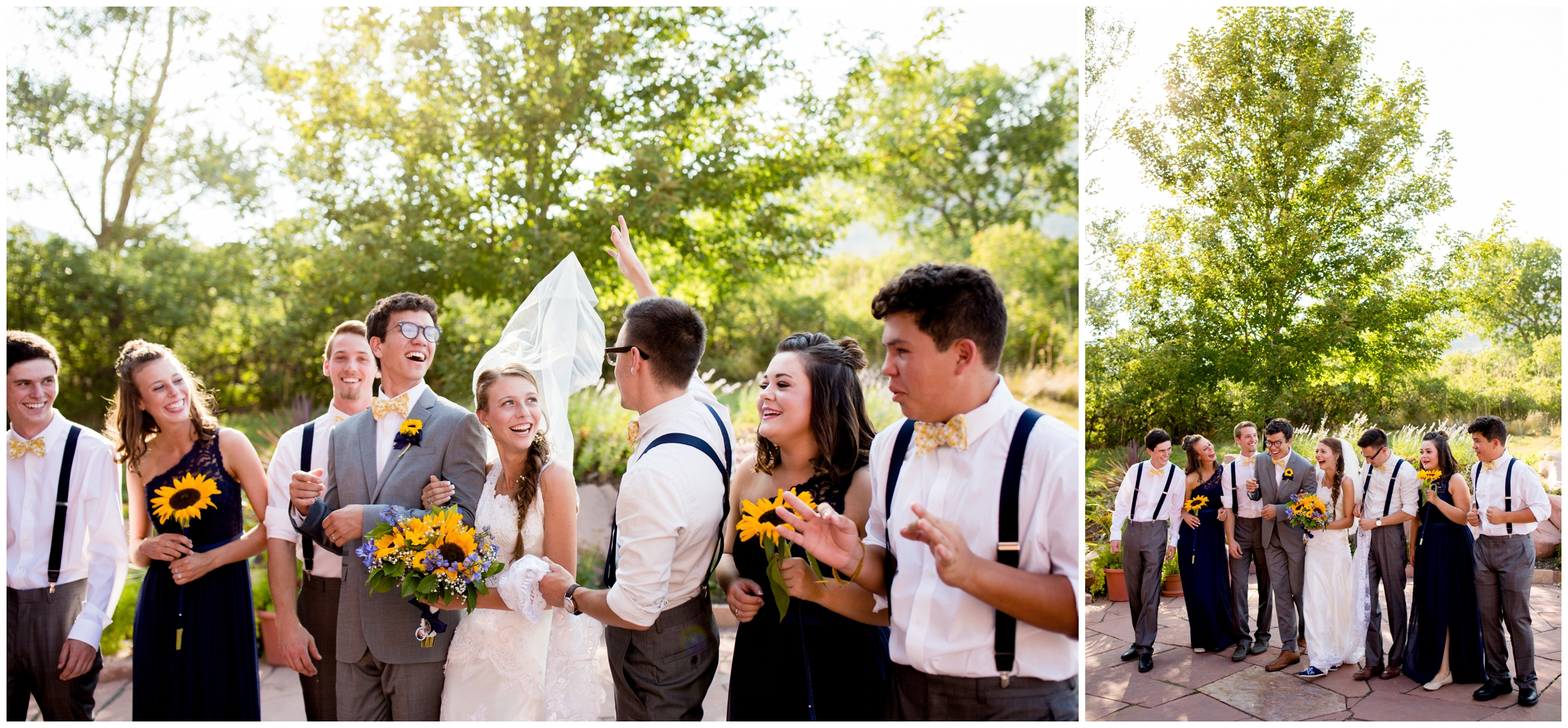 wedding party in gray and yellow at Morrison Colorado wedding