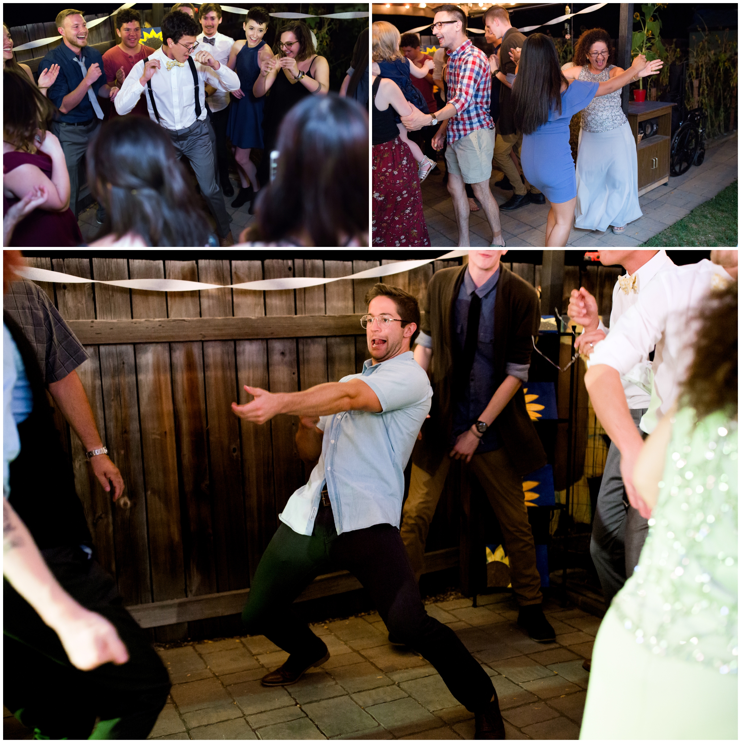 guests dancing at CO backyard wedding reception