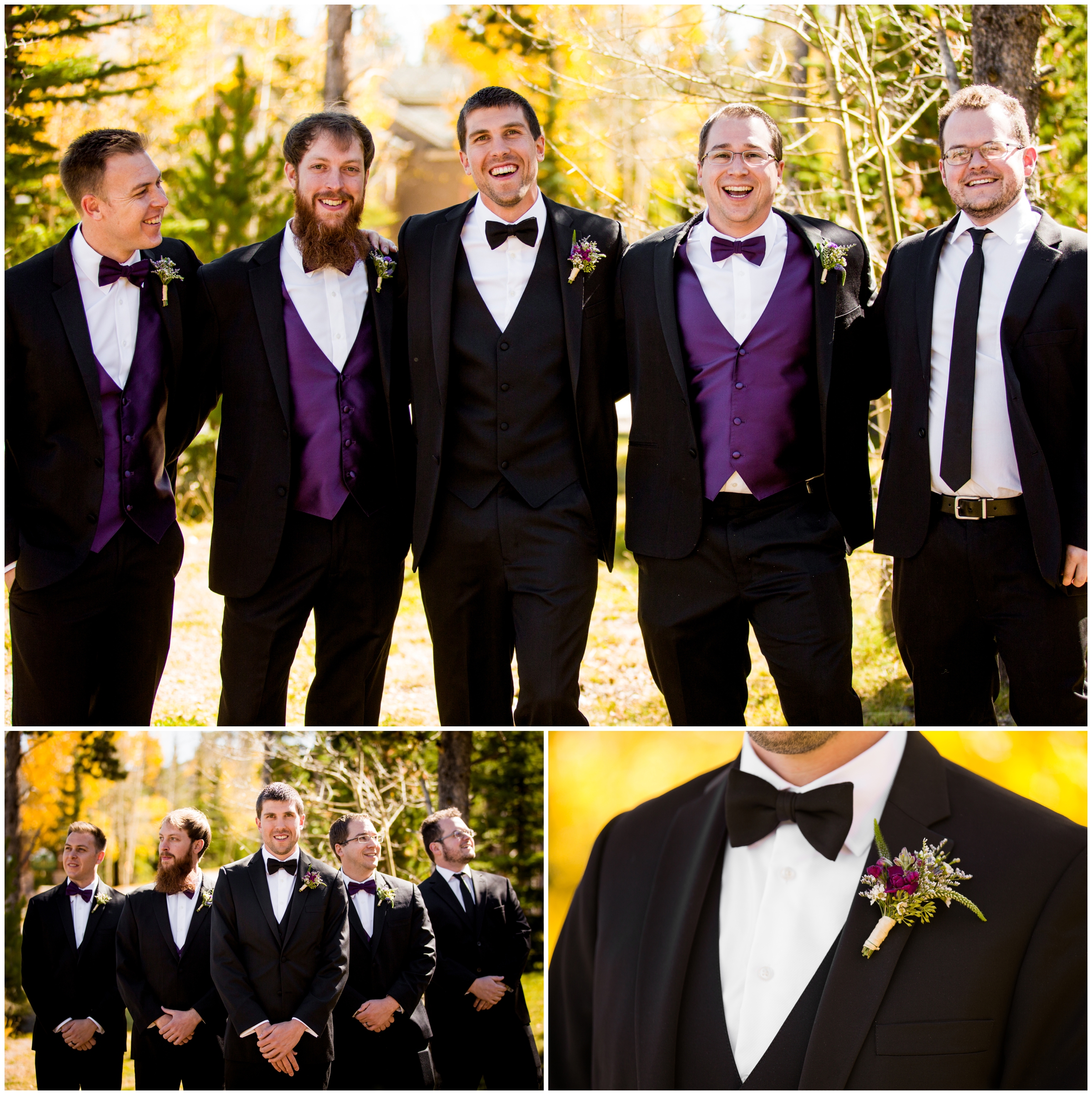 groomsmen in purple vests for Breckenridge Colorado wedding 