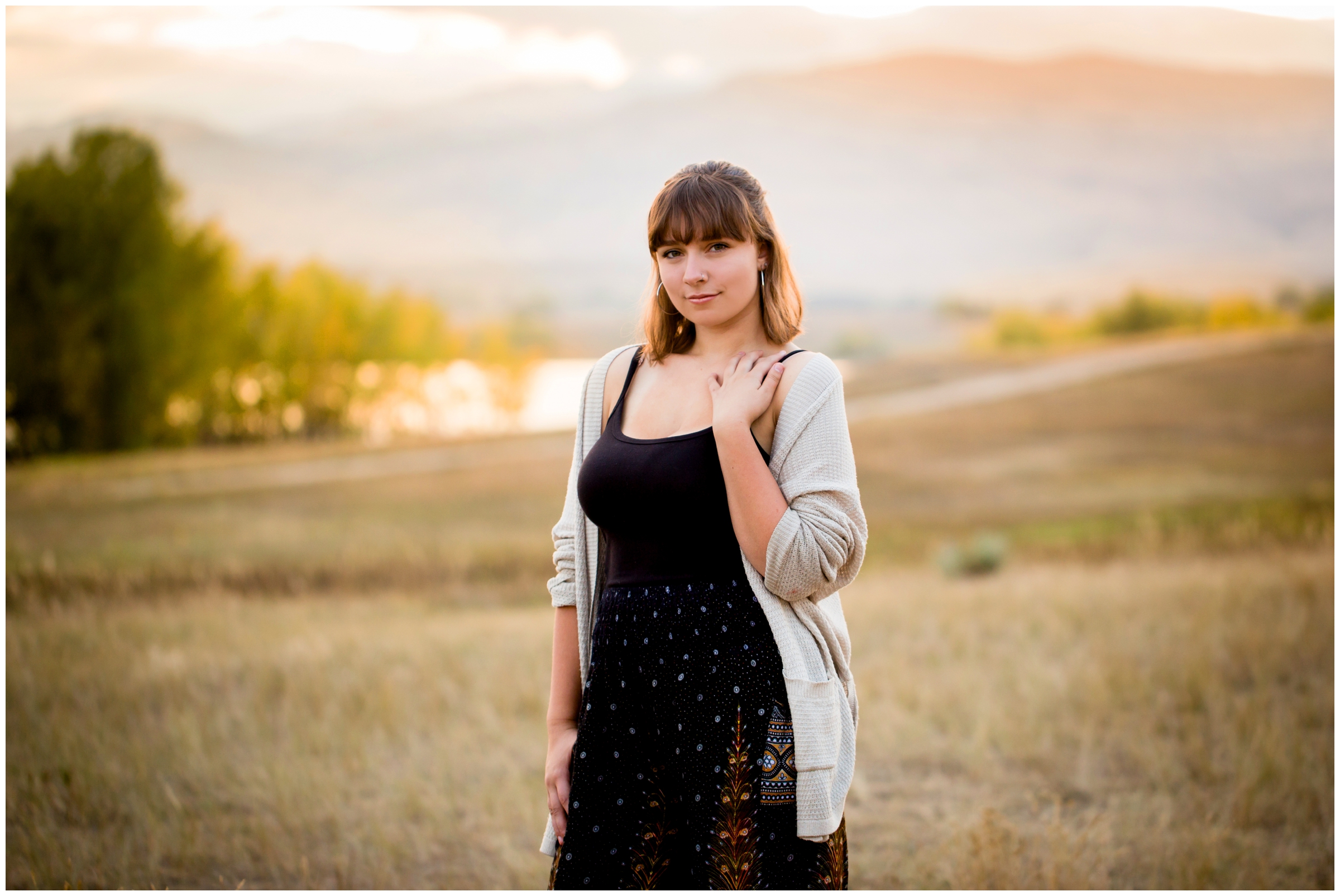 Longmont senior pictures at sunset at Boulder Reservoir and Coot Lake 
