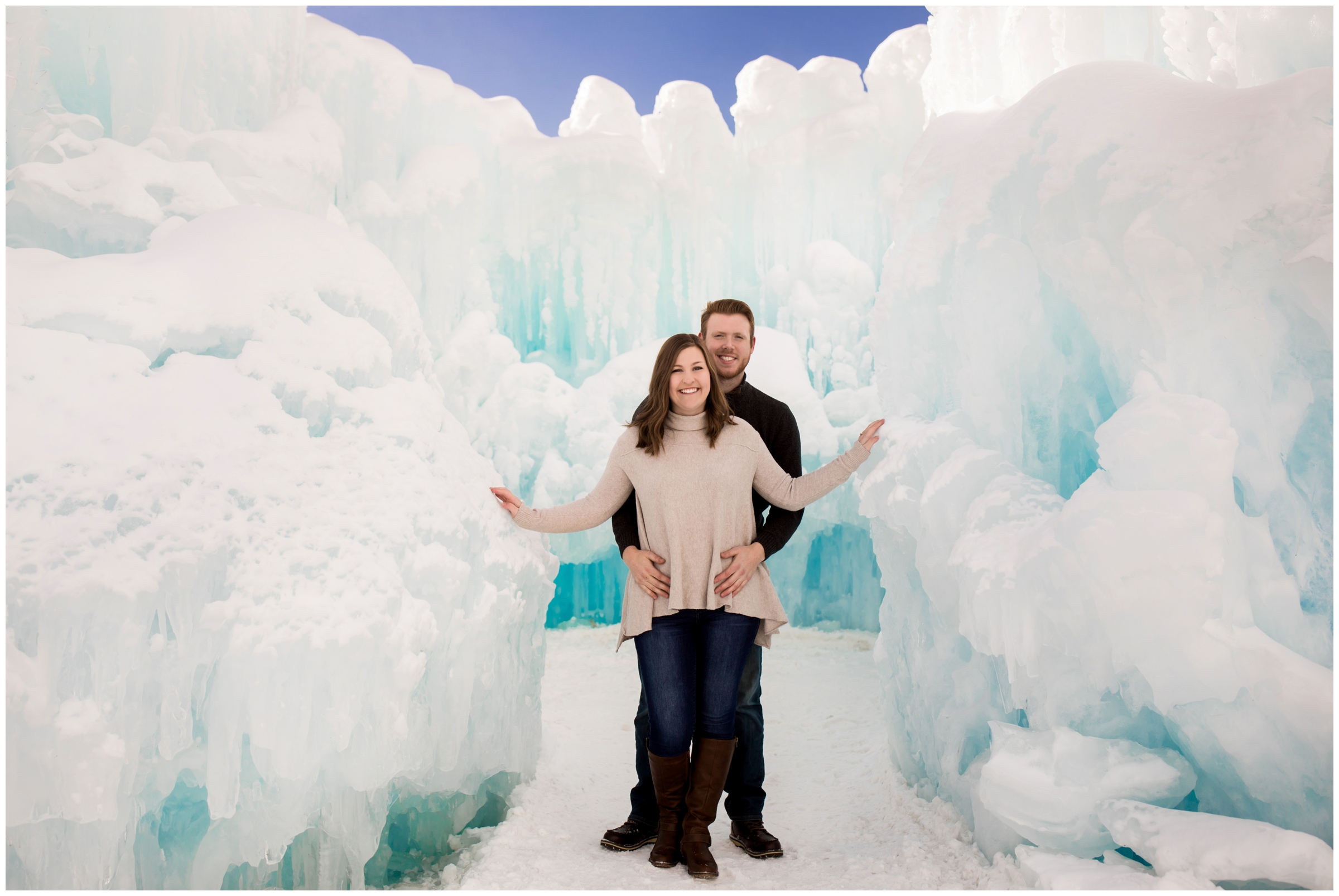 couple posing at Dillon Ice Castles Colorado 
