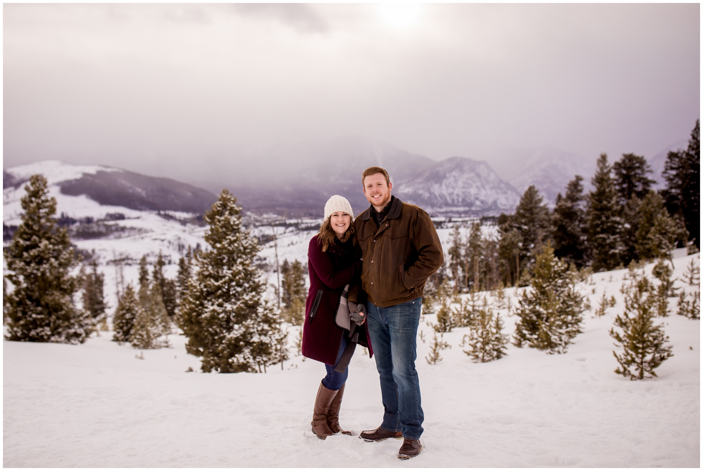 Colorado winter engagement pictures at Sapphire Point Overlook Breckenridge 