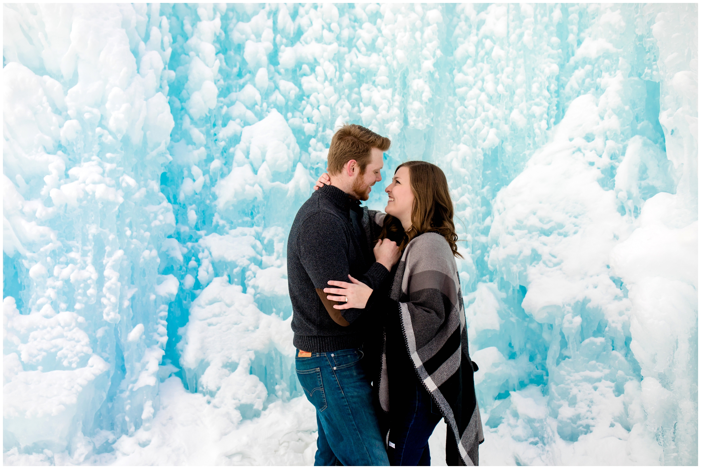 Breckenridge winter engagement photos at Dillon Ice Castles by Colorado wedding photographer Plum Pretty Photography