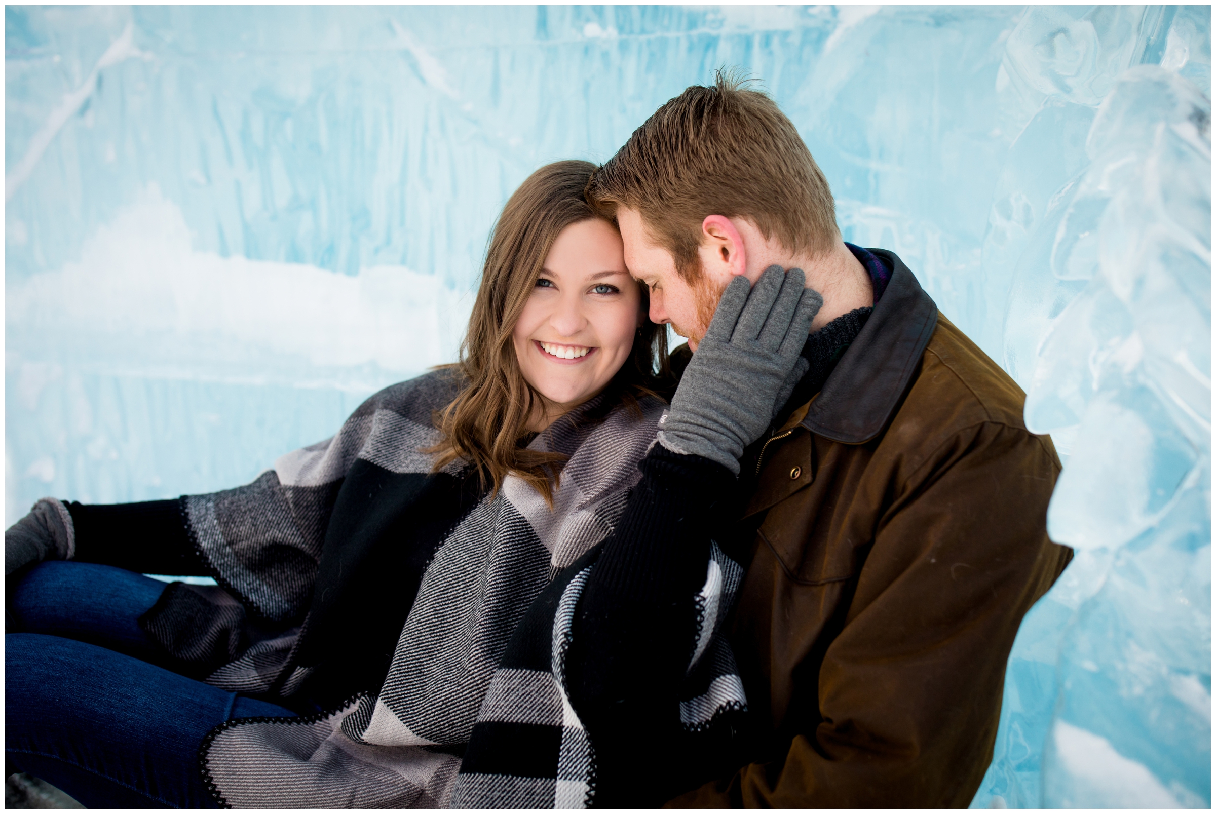 snowy Breckenridge engagement pictures at Dillon Colorado Ice Castles 