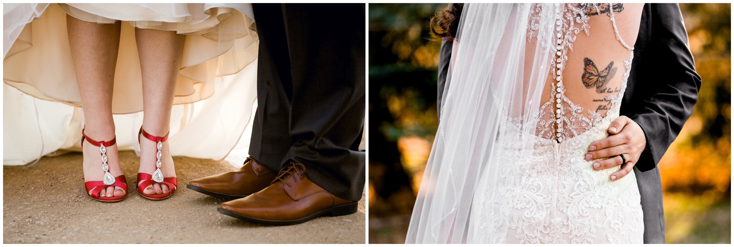 Colorado bride in red high heel wedding shoes