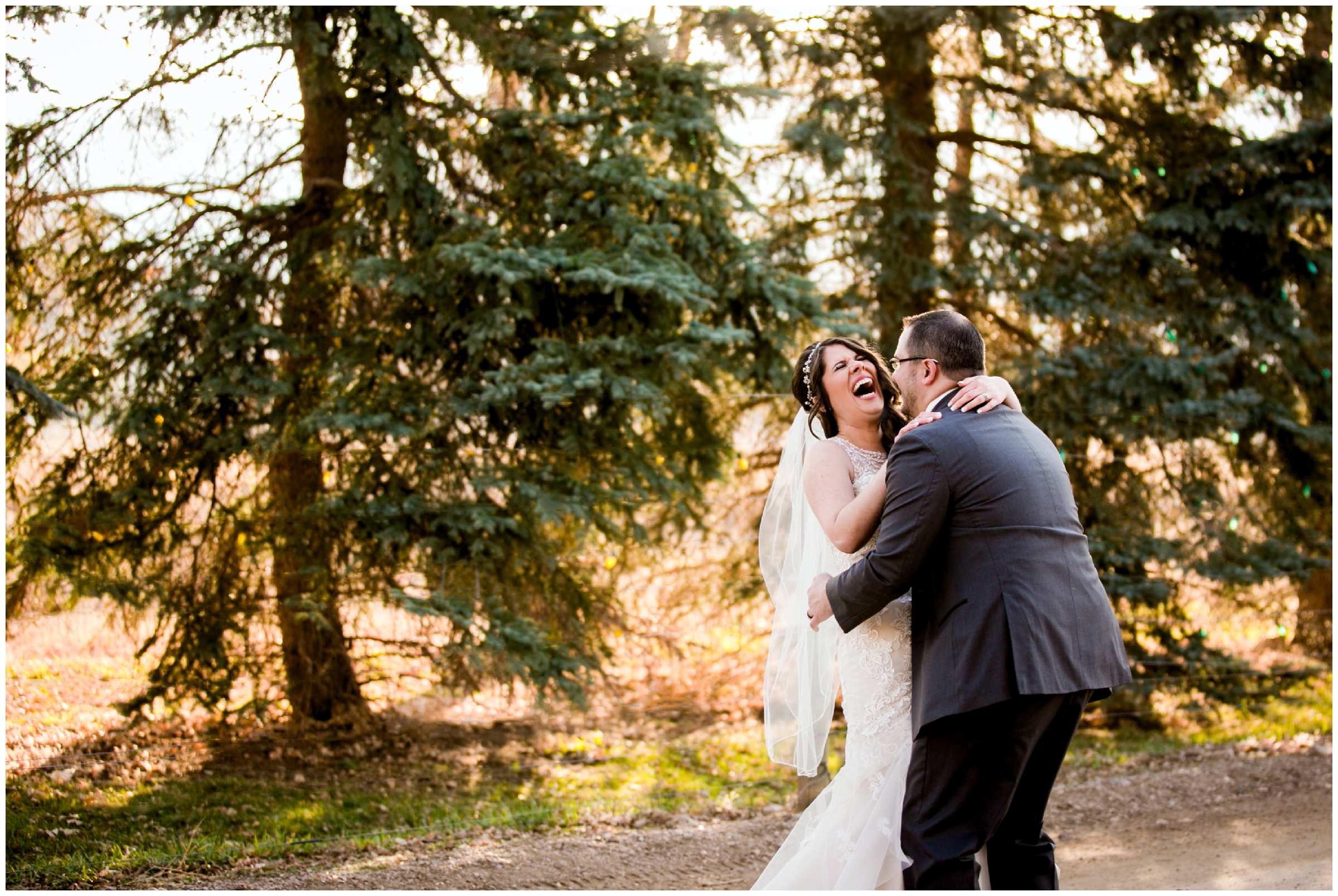 bride laughing during romantic wedding portraits at Chatfield Botanic Gardens Colorado 