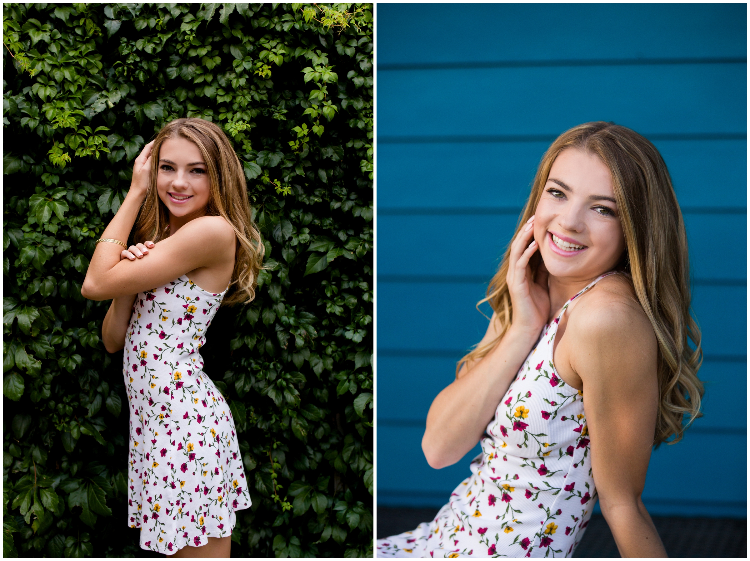 girl posing in front of ivy wall during Longmont Colorado senior photography session 