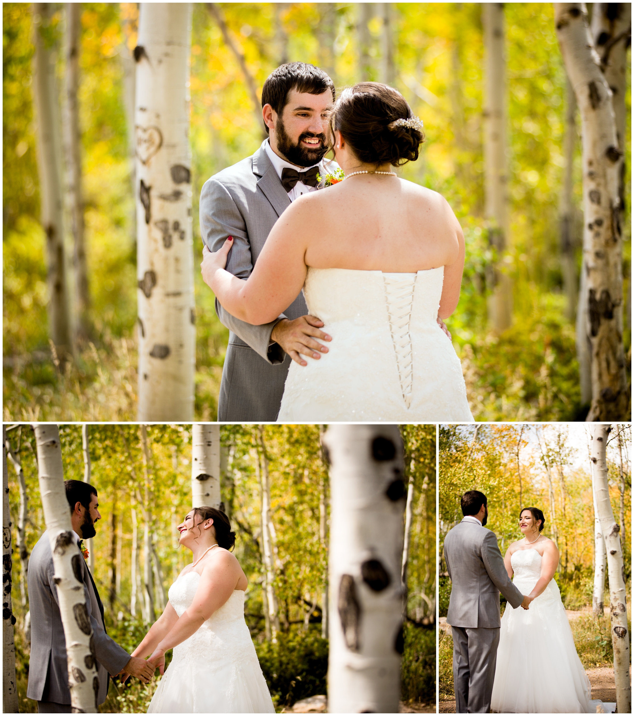 Colorado wedding first look in aspen grove at Granby Ranch 