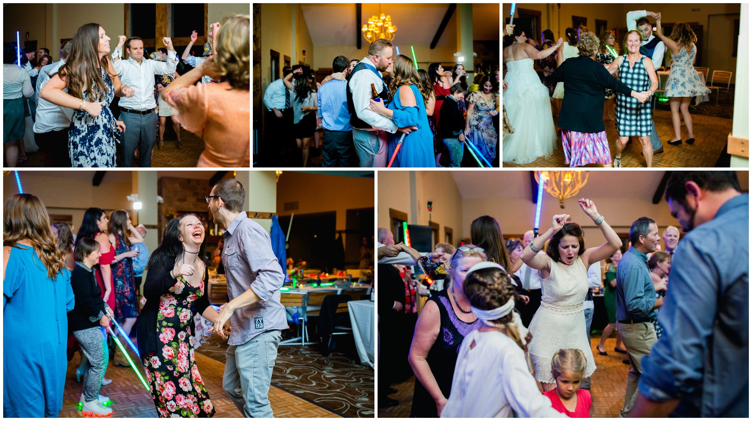 wedding guests dancing at Granby Colorado reception 