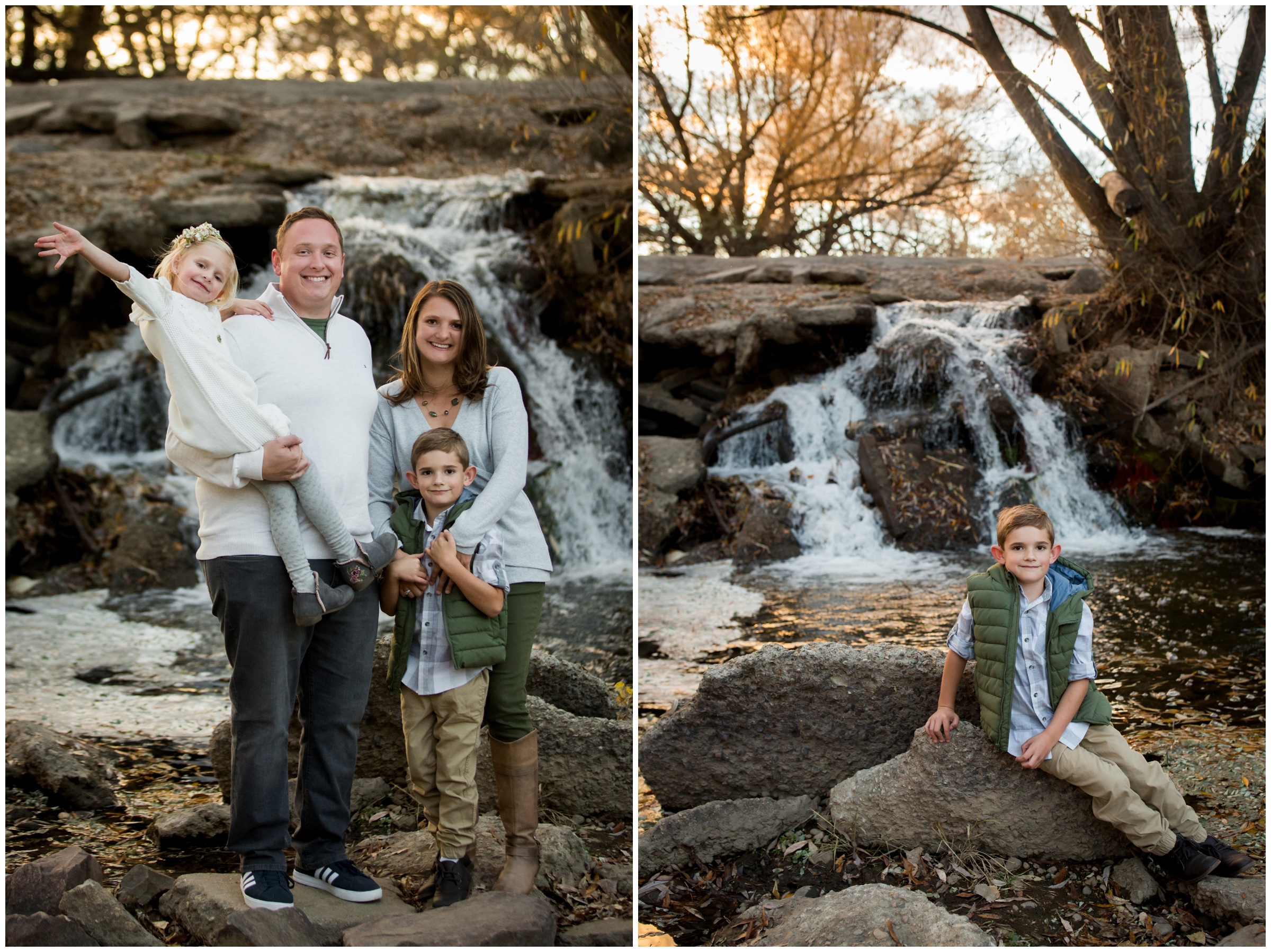 Colorado waterfall family portraits at Golden Ponds Longmont 