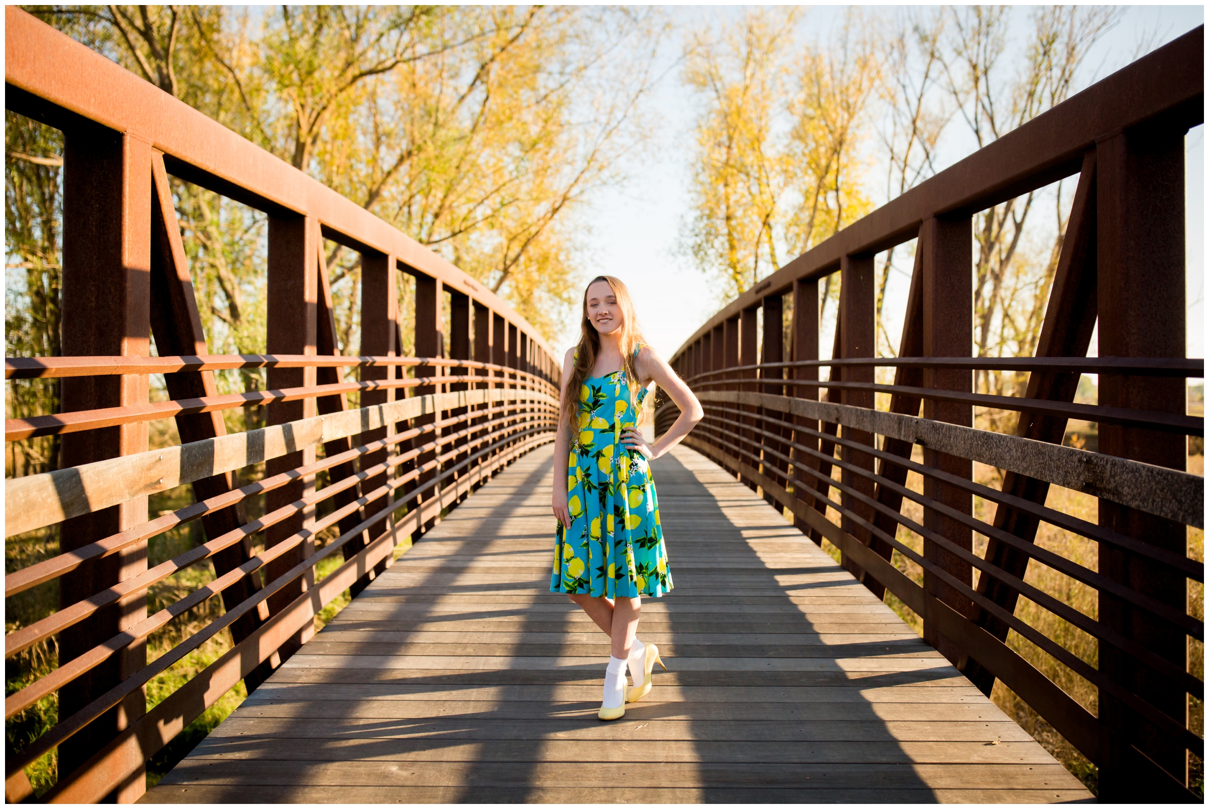 teen girl posing on bridge at Sandstone Ranch Colorado 