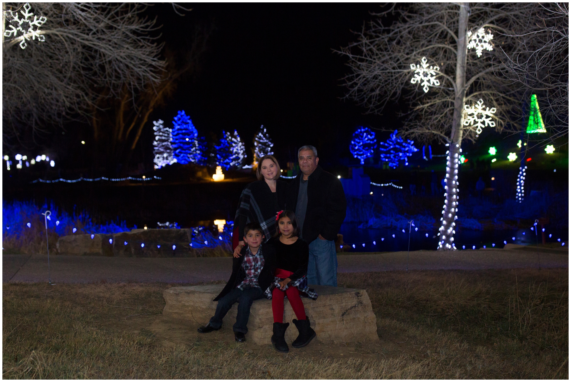 nighttime christmas lights family photo session at Winter Wonderlights Loveland