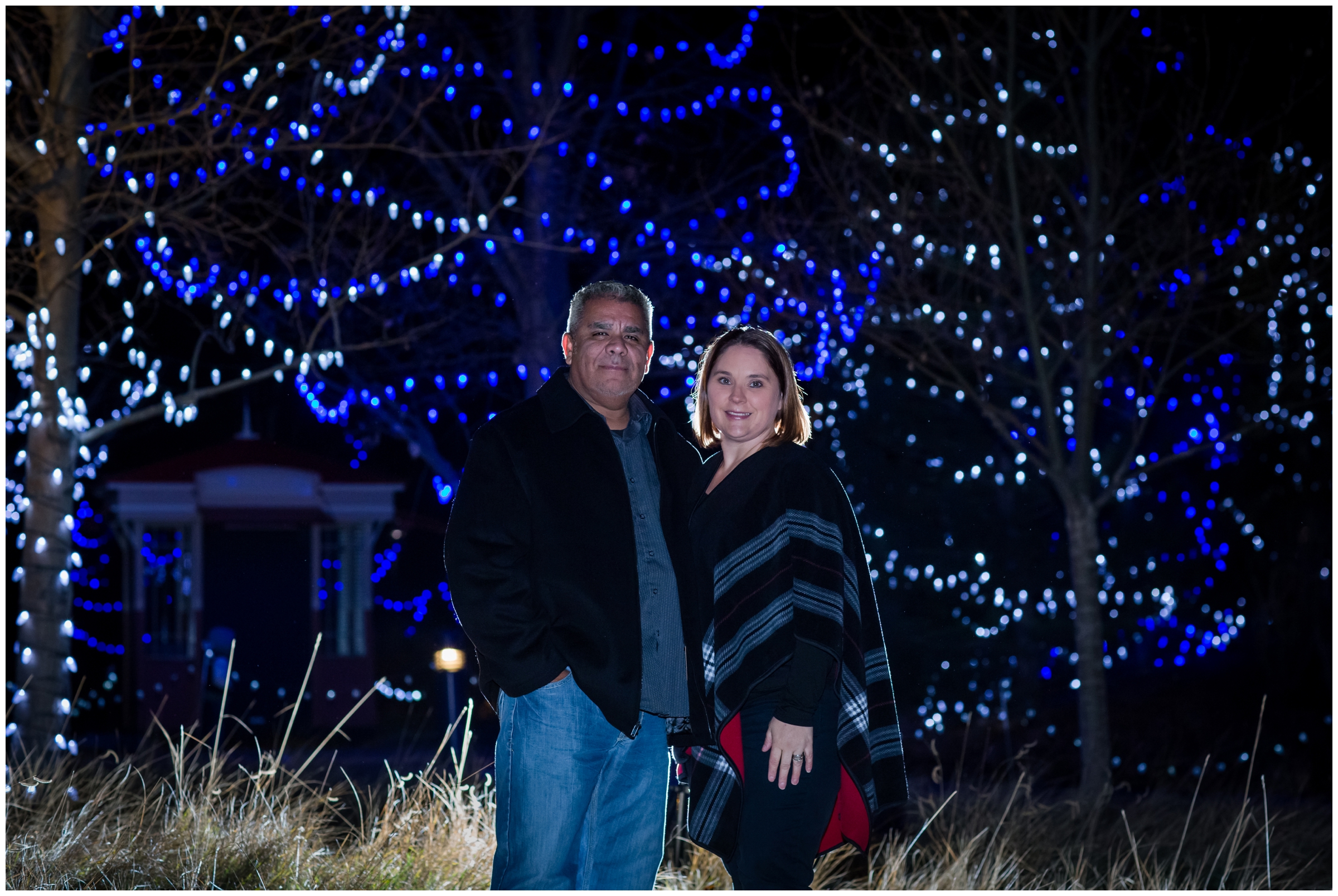 nighttime holiday lights family photography session in Colorado 