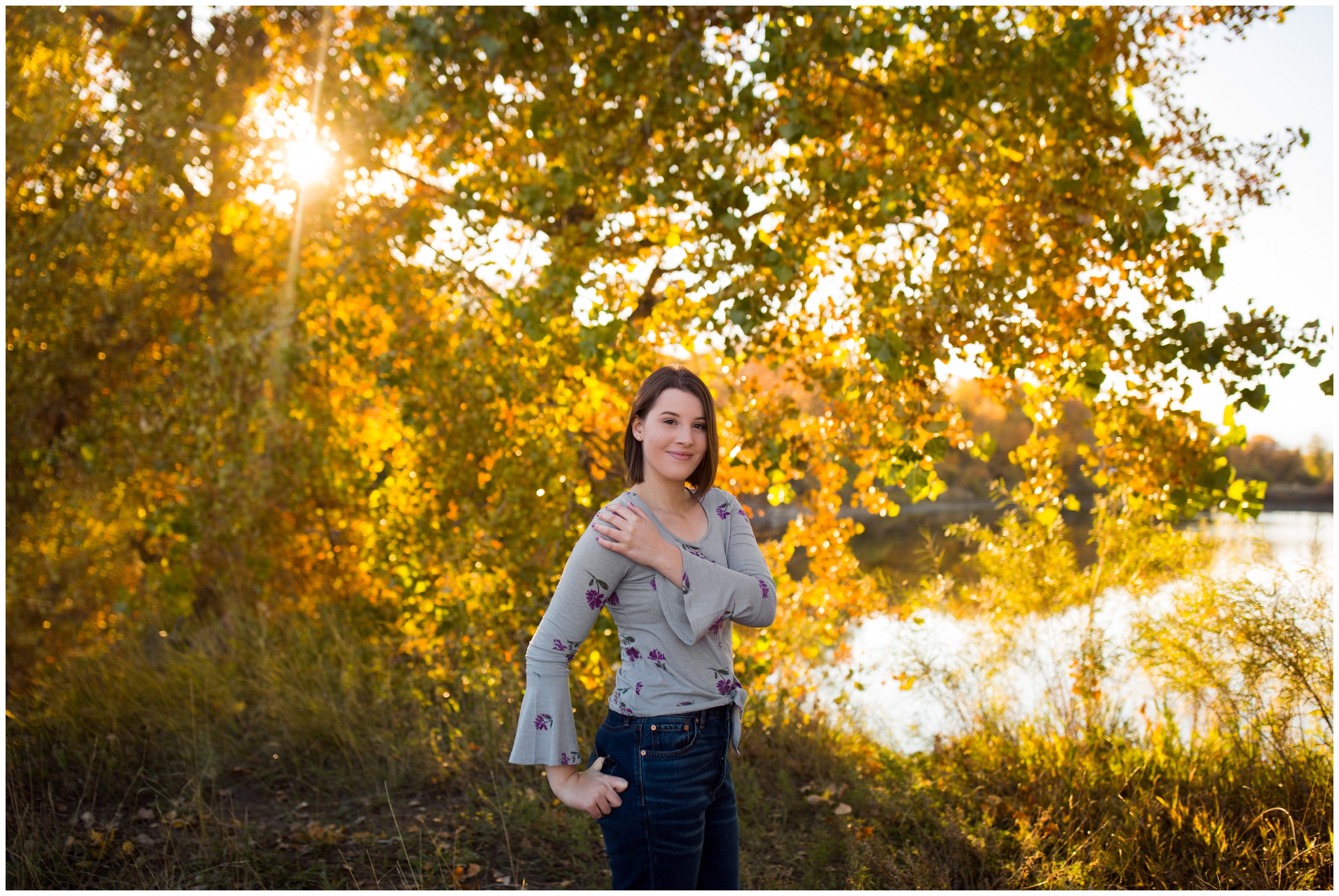 Mead senior photos in fall at Golden Ponds Nature Area by Longmont Colorado portrait photographer Plum Pretty Photography