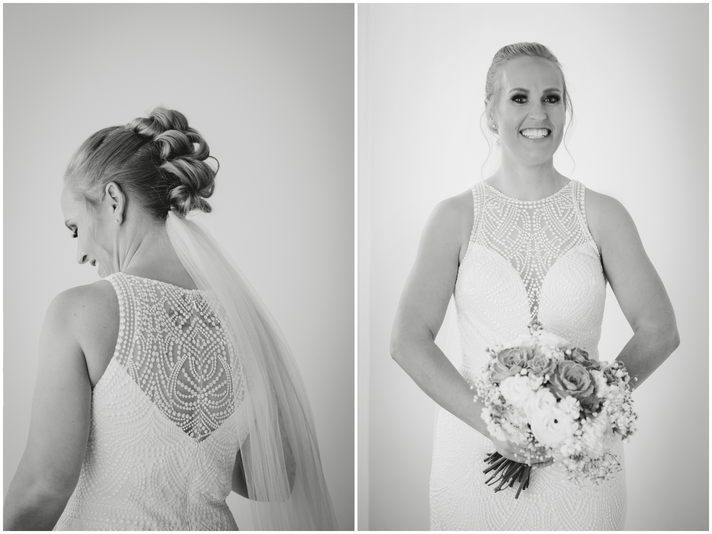 Longmont Colorado bride posing with peony and succulent wedding bouquet 