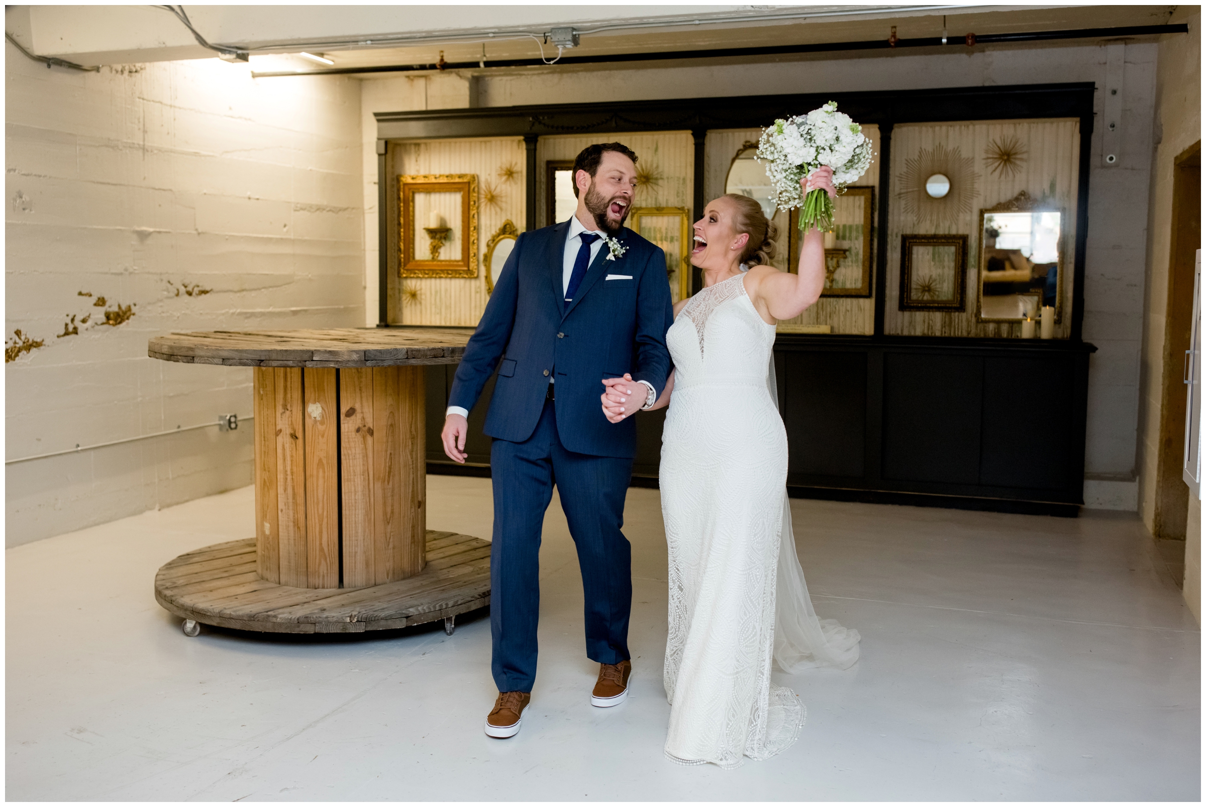 urban modern wedding photography in the basement of the St. Vrain venue Longmont Colorado