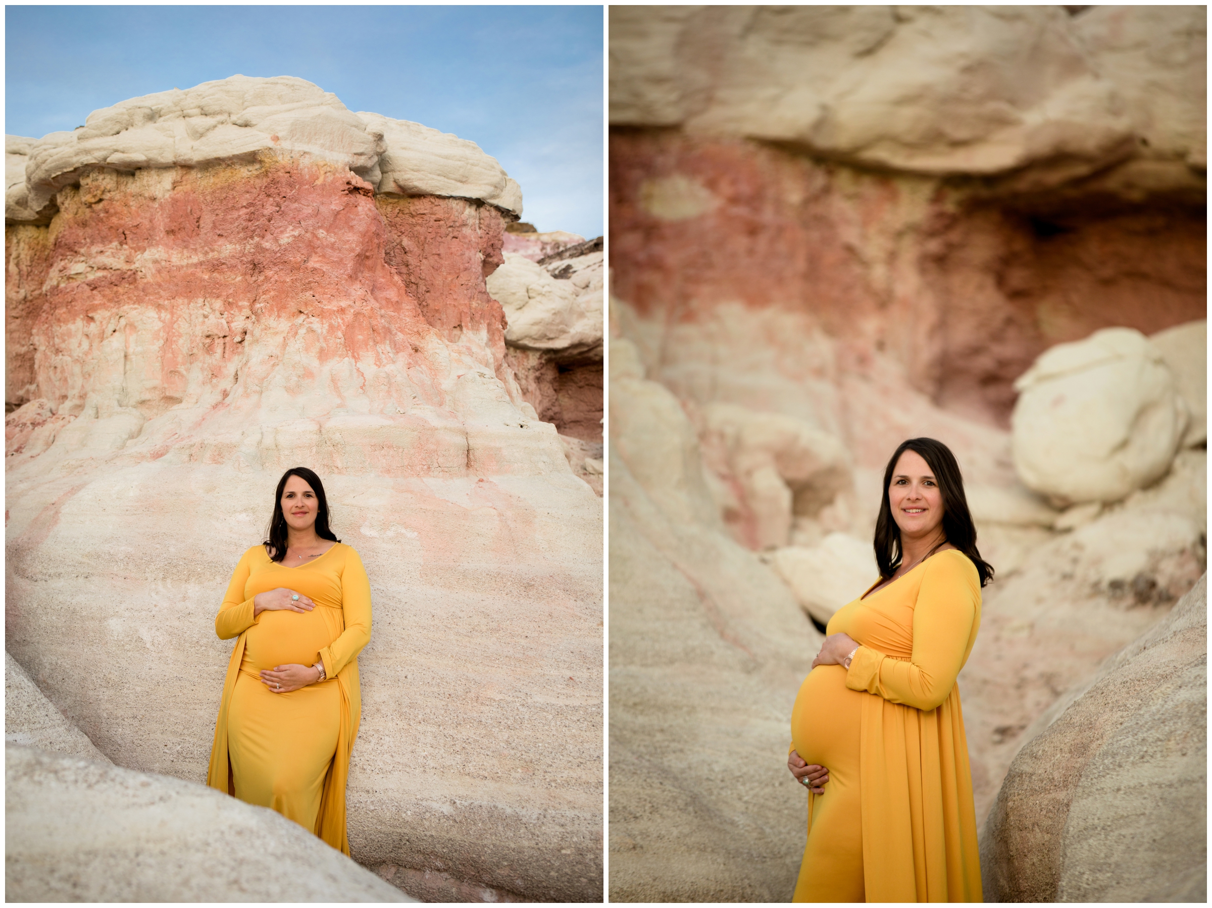 Colorado Springs maternity pictures at the Paint Mines in Calhan CO by portrait photographer Plum Pretty Photography. Spring maternity photos inspiration.