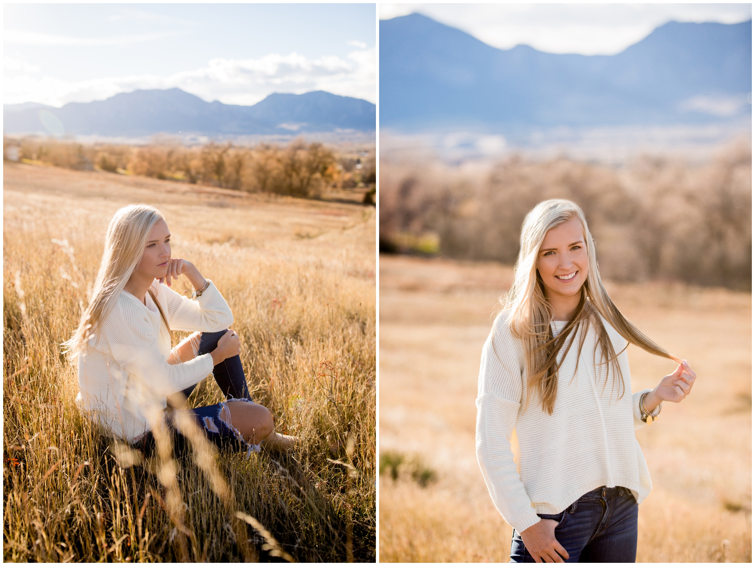 teen girl sitting in field during Erie Colorado senior photographs 