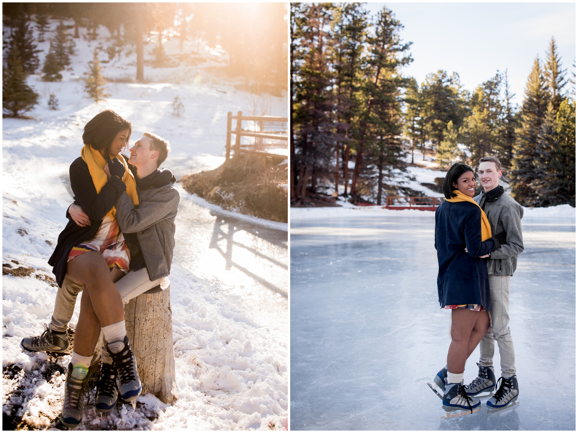 ice skating Estes Park Colorado engagement photography inspiration