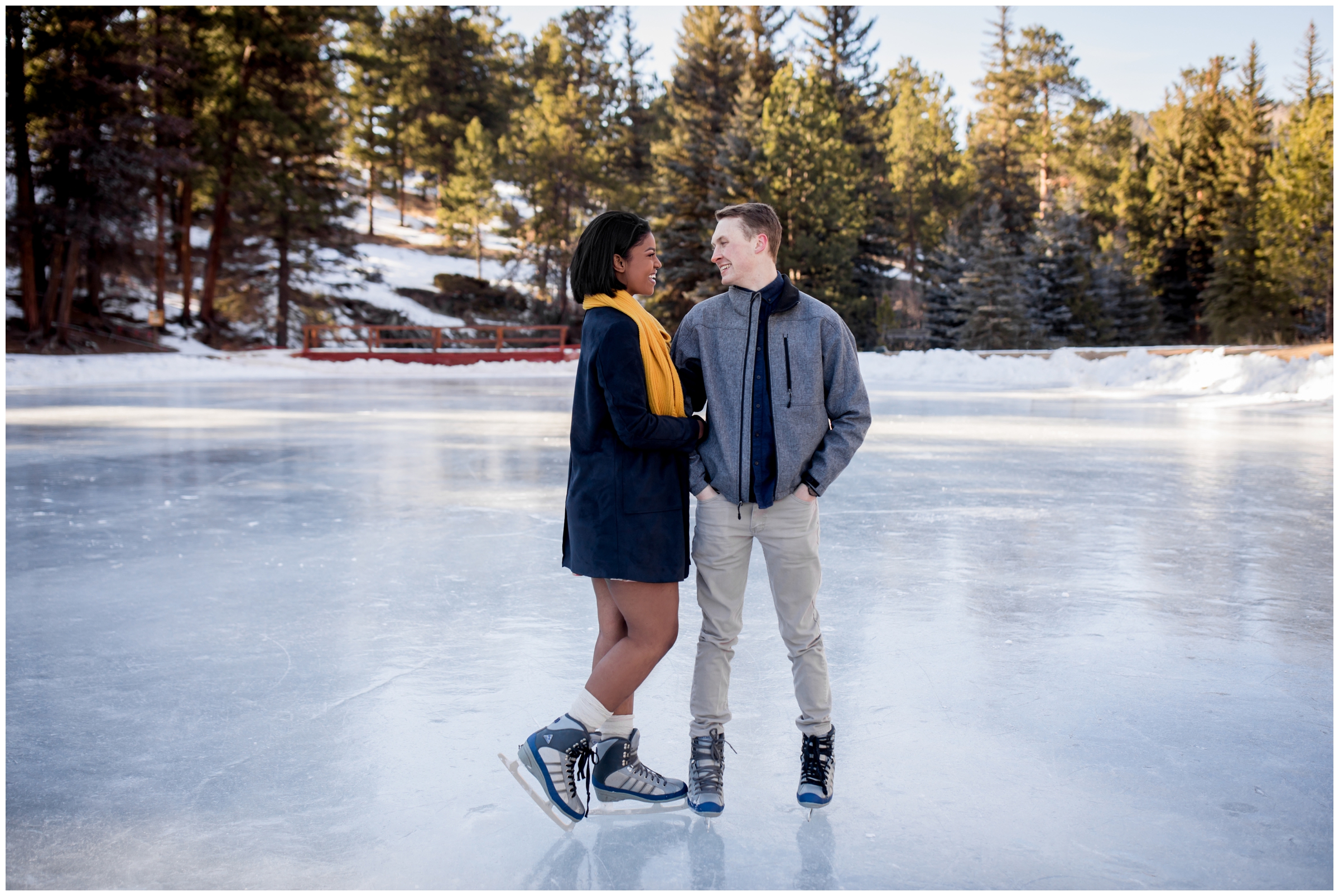 ice skating couple's photos at Dorsey Lake Estes Park