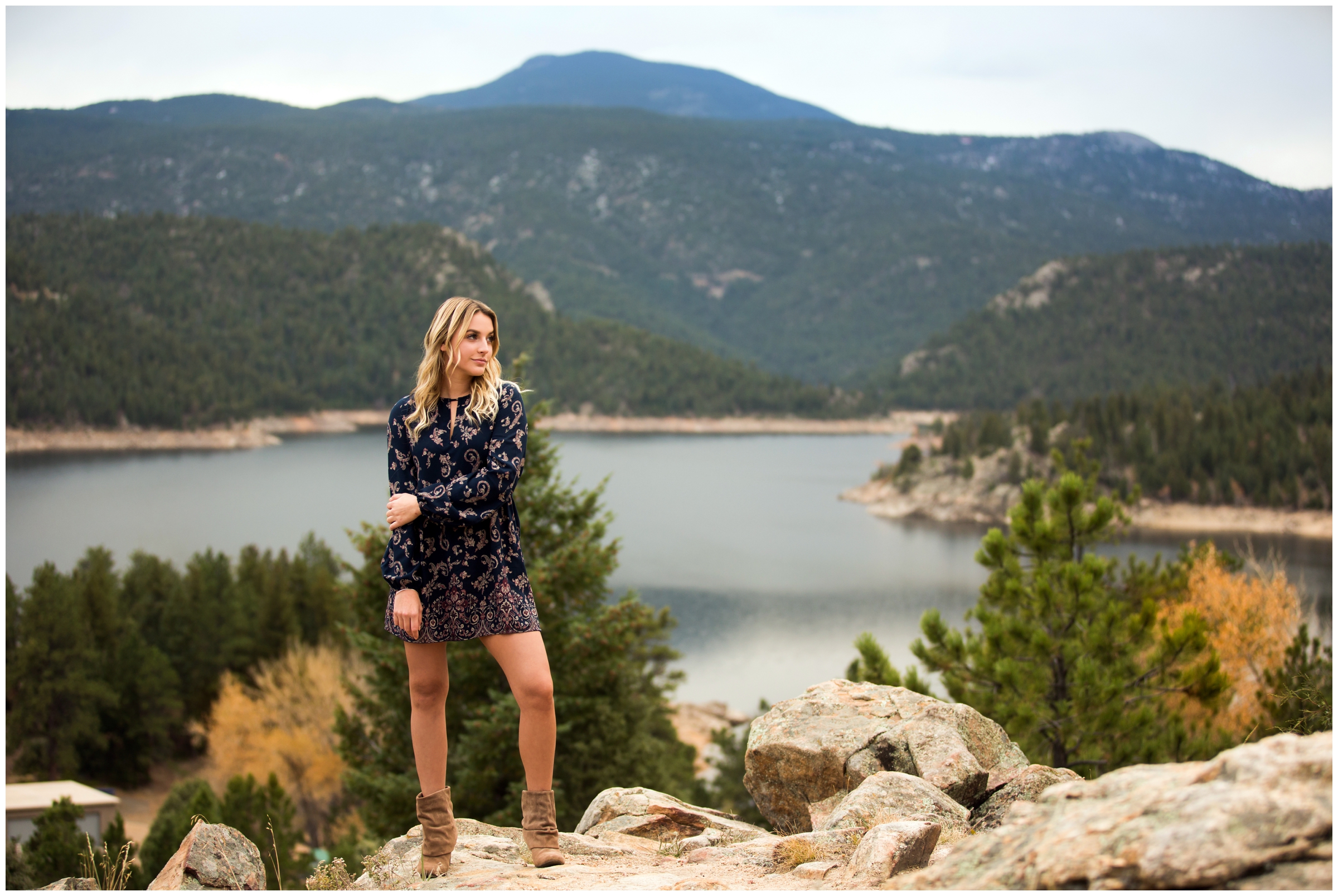 teen girl posing on rocks during Boulder Colorado mountain senior photos 
