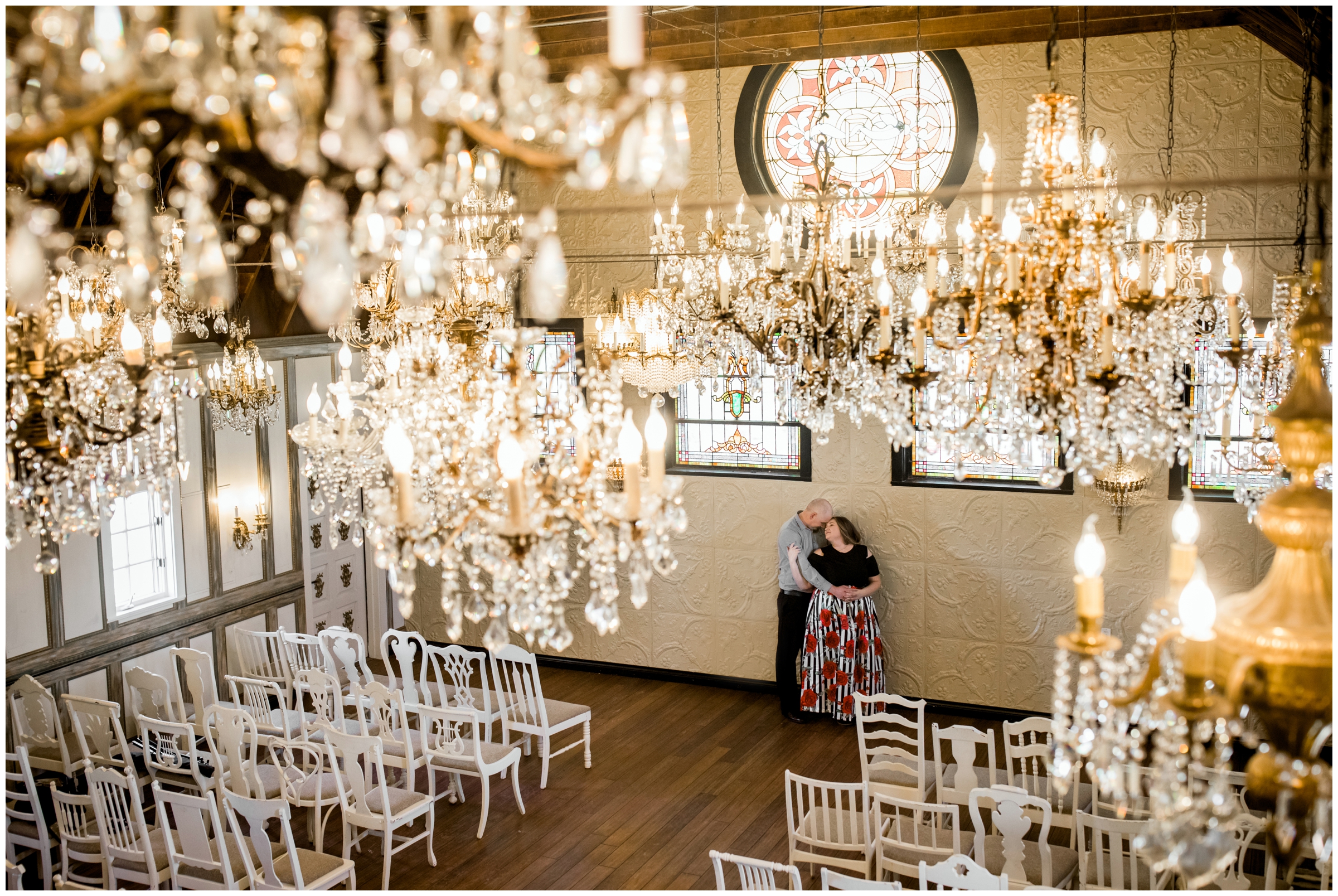 Colorado intimate elopement pictures at Lionsgate Chandelier Barn 