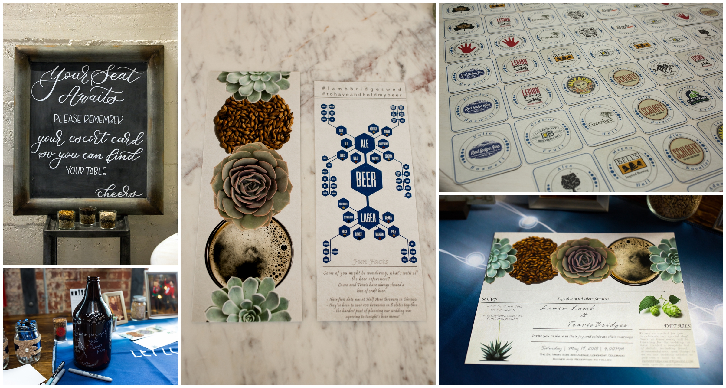 beer coaster wedding escort cards at the St. Vrain Longmont wedding