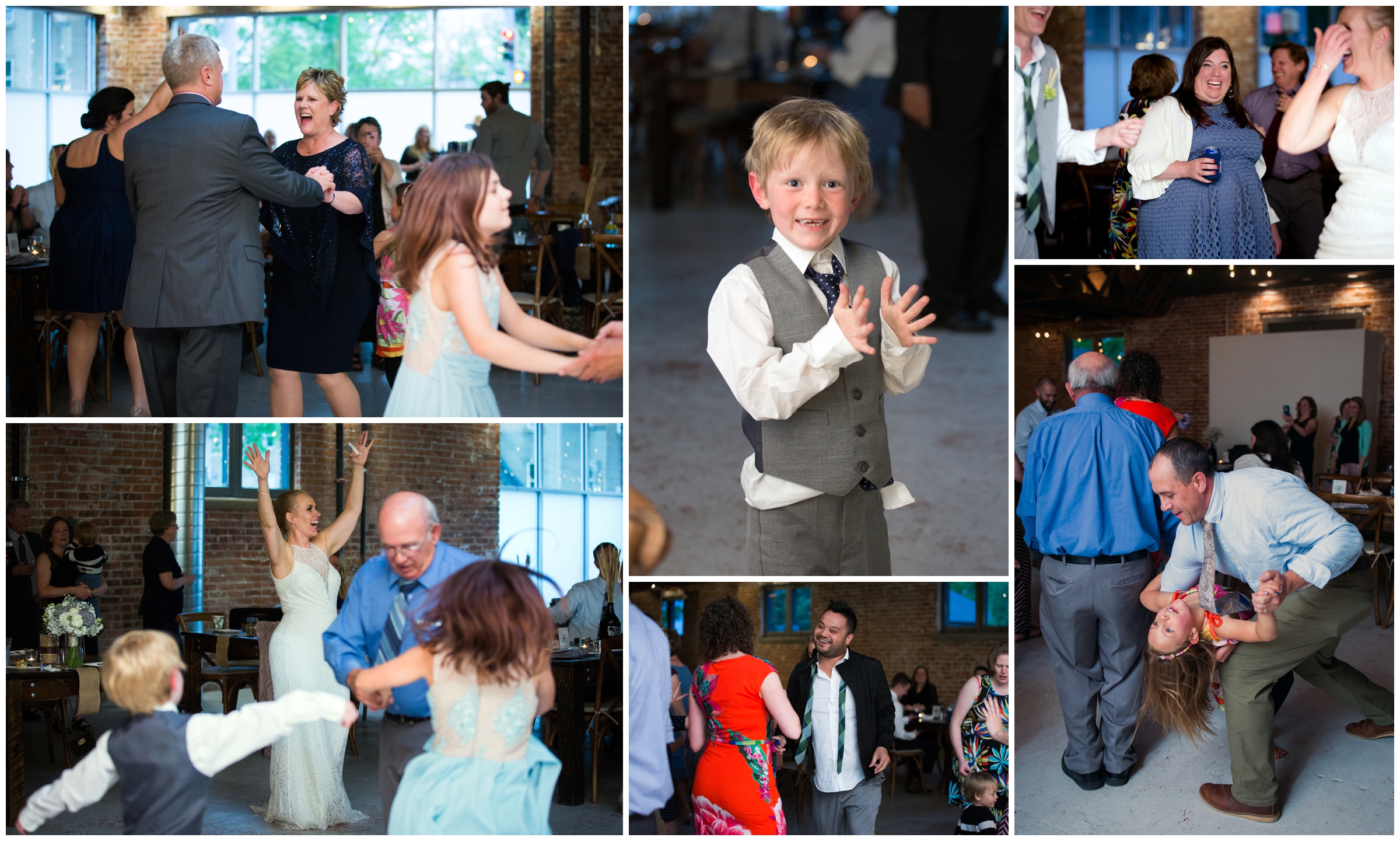 guests dancing at urban Colorado reception 