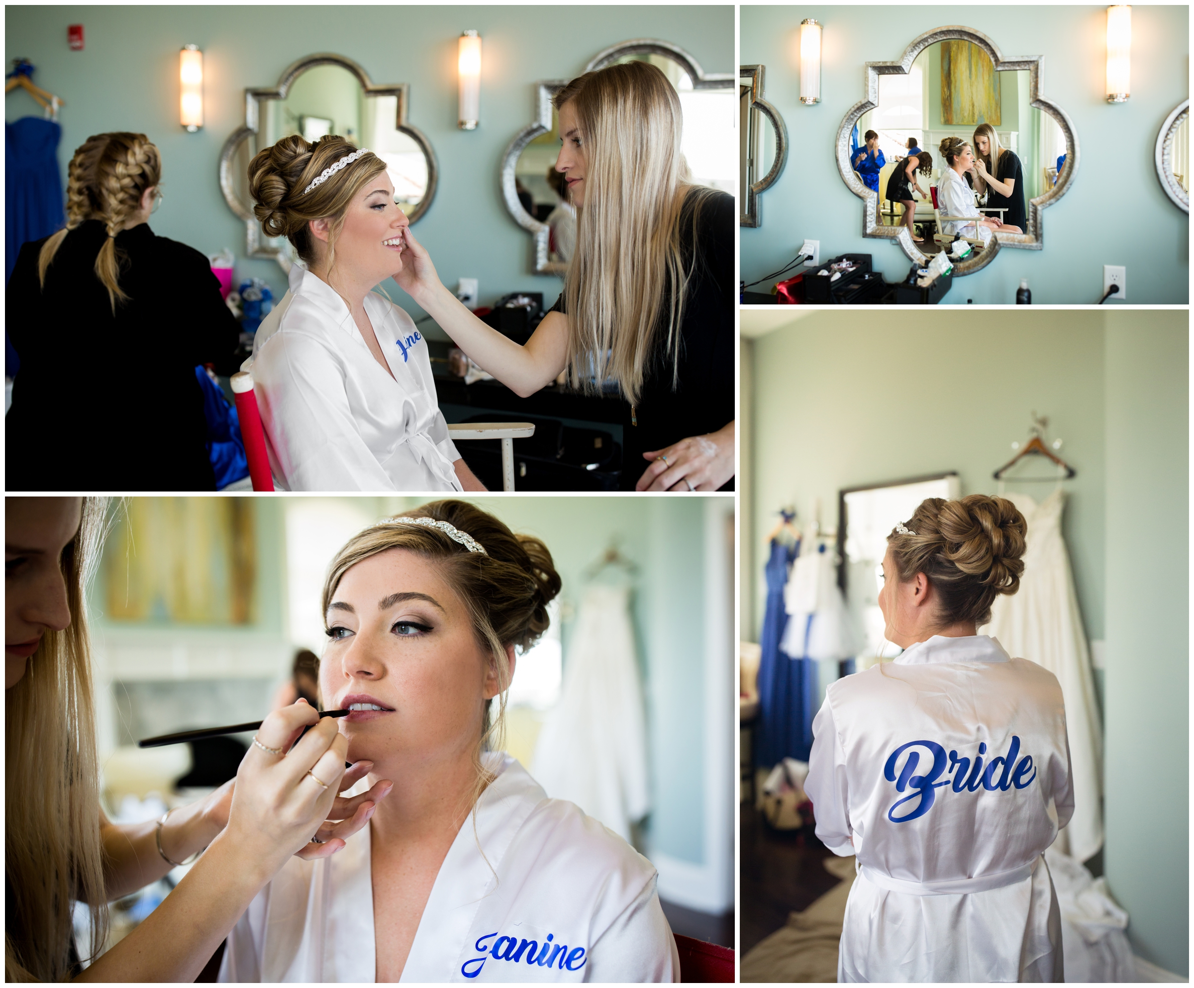 bride getting make-up done at the Pinery bridal suite Colorado 