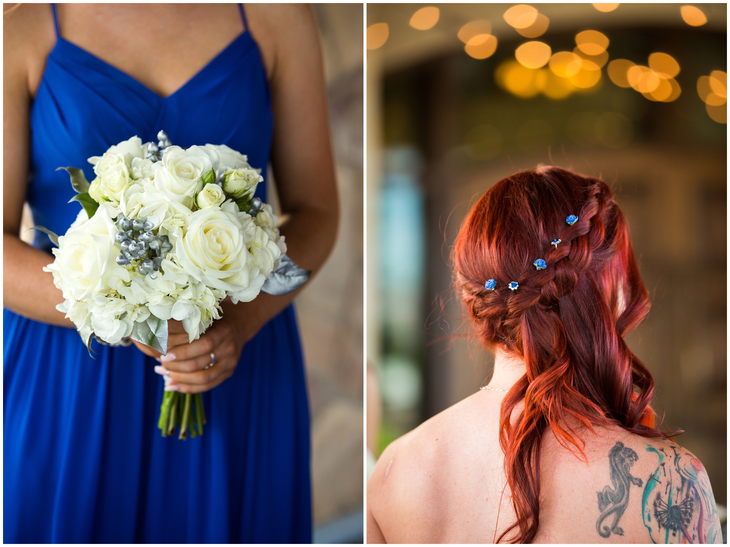 white and blue bridesmaids bouquet 