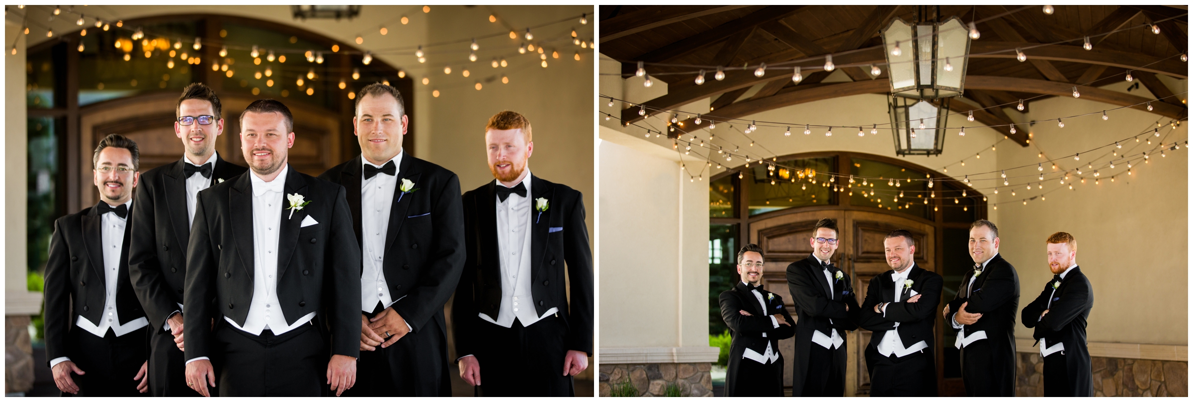 groom and groomsmen tuxes with tails at Colorado Springs wedding 