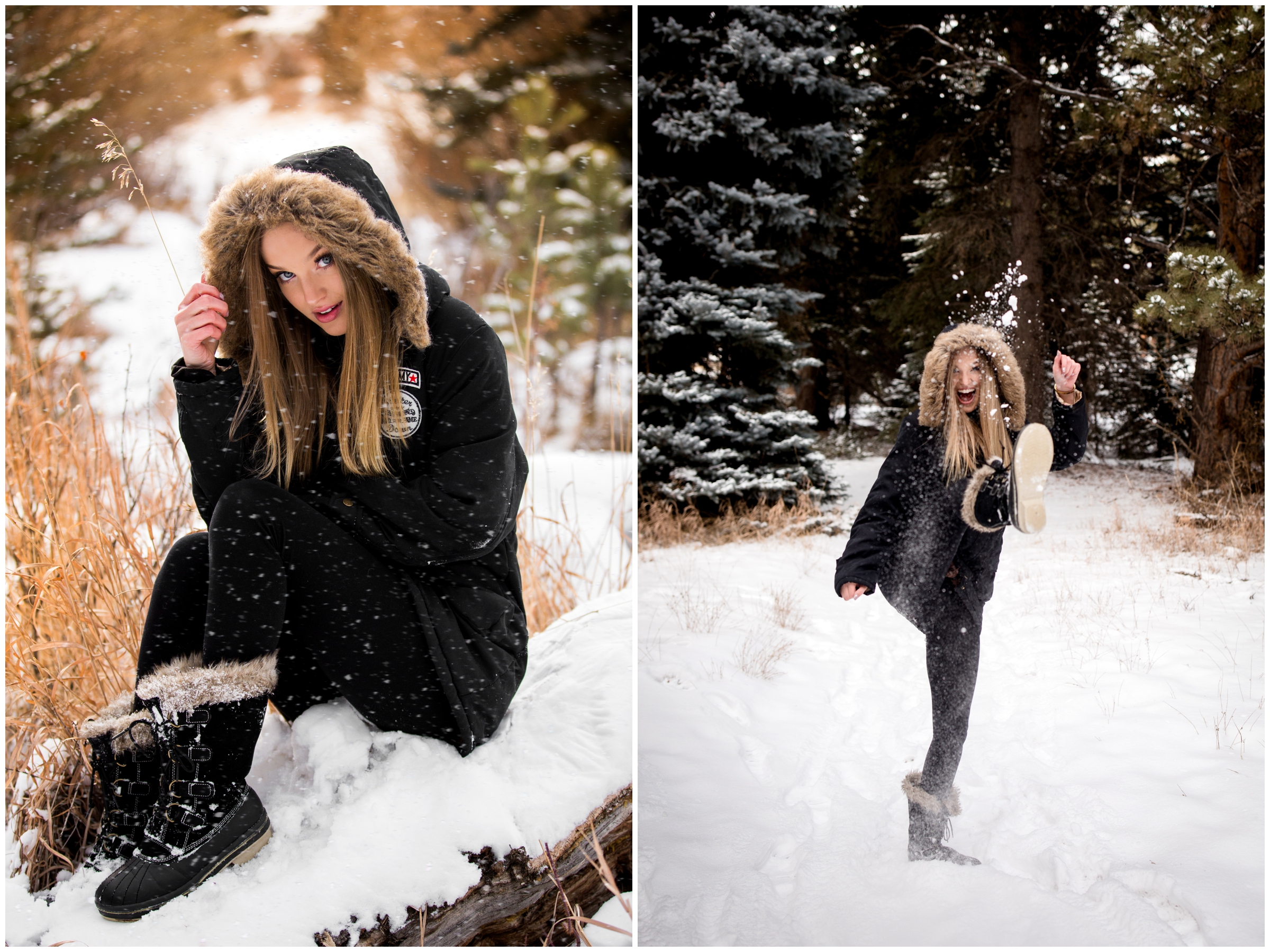 teen girl kicking snow at YMCA of the Rockies Estes Park 