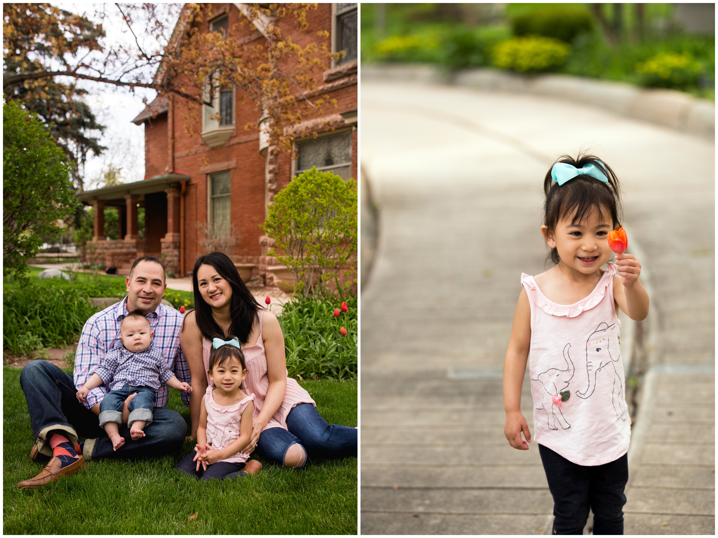 Longmont Colorado family portraits with historic Callahan House in background 