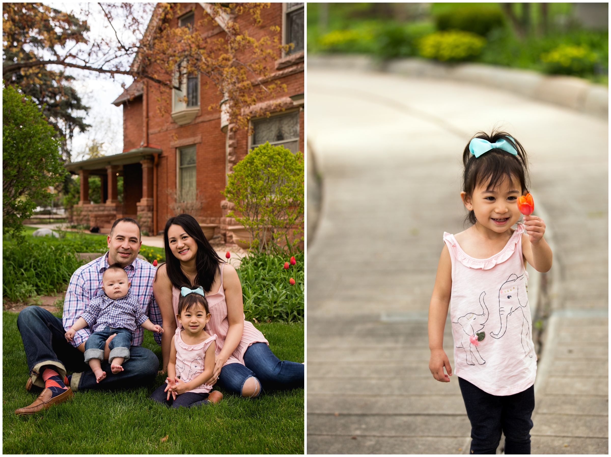 Longmont Colorado family portraits with historic Callahan House in background