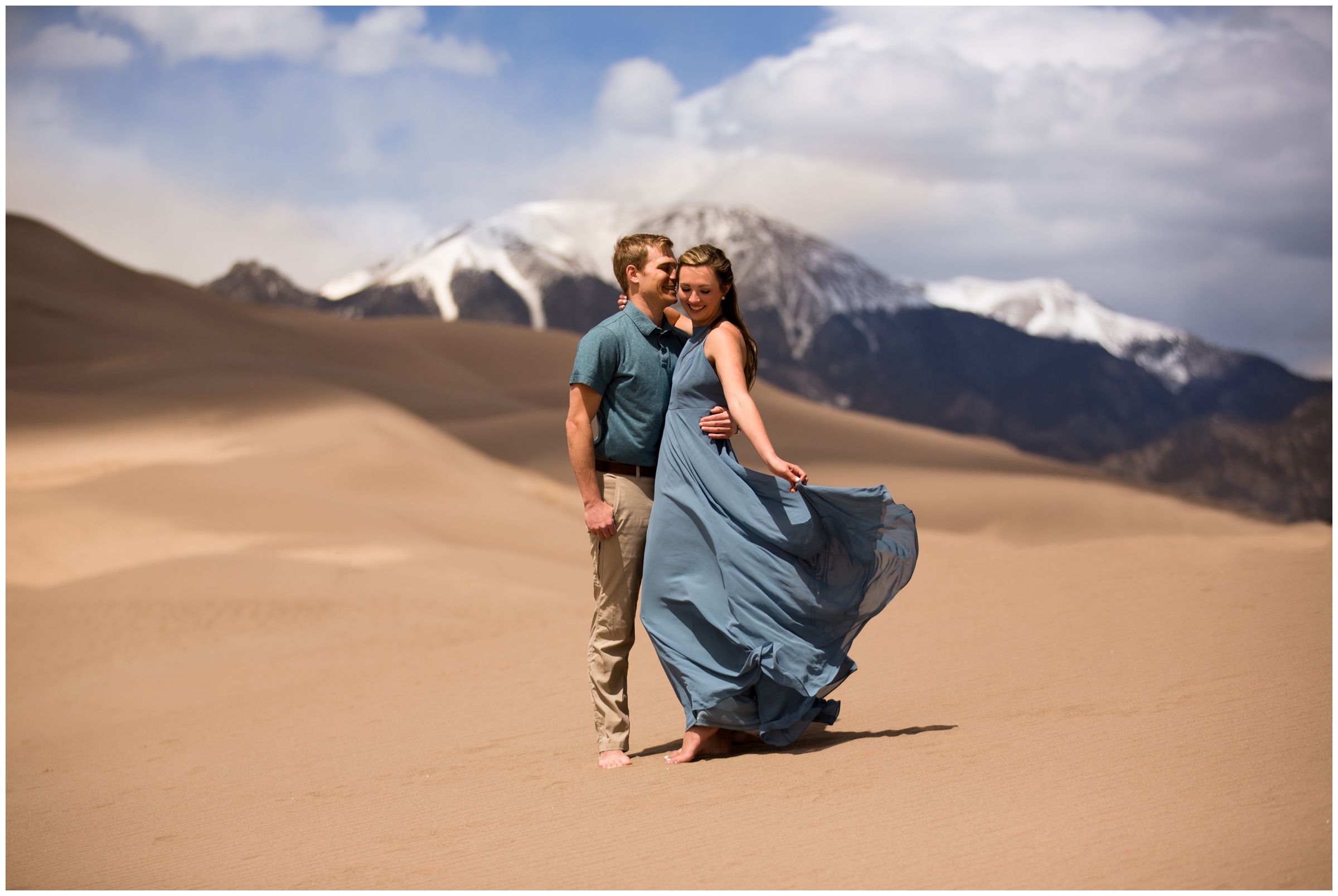 engagement couple's portraits at the Great Sand Dunes National Park by Colorado wedding photographer Plum Pretty Photography 