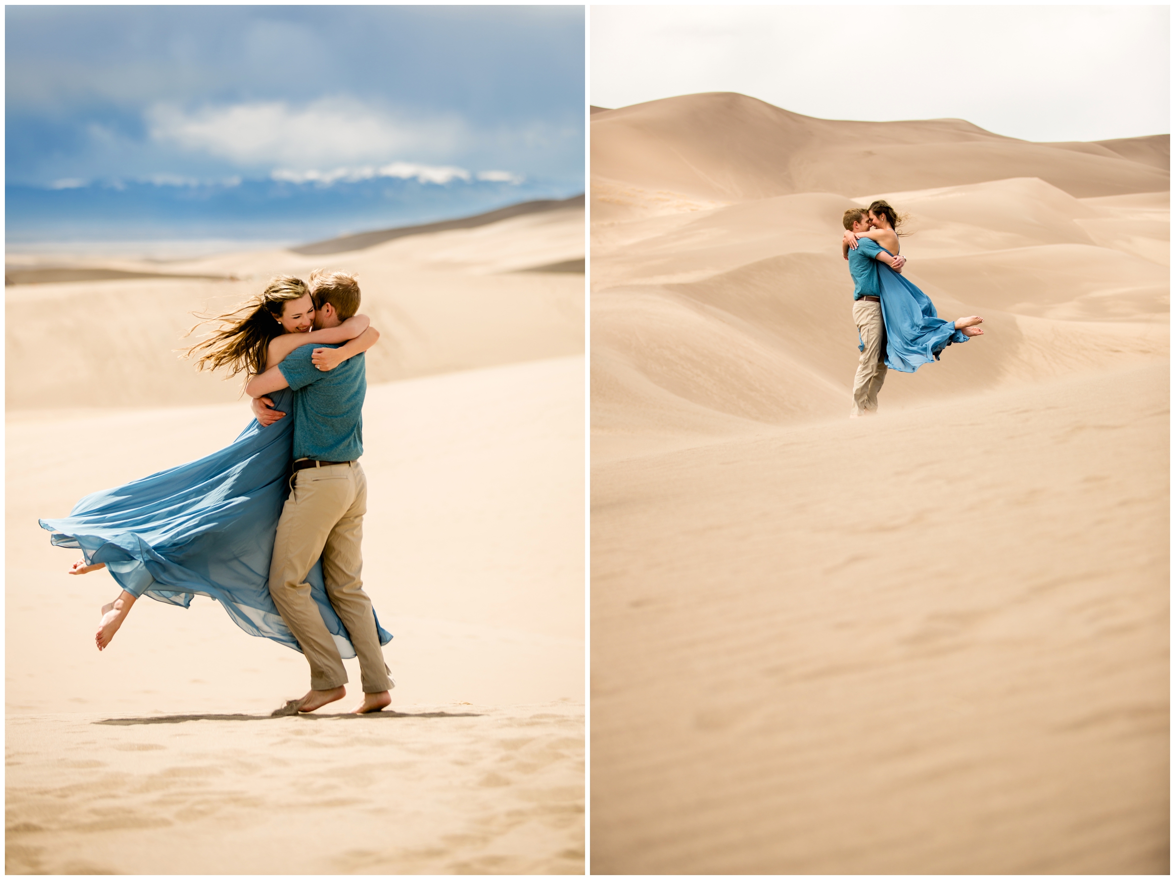 groom spinning bride during Great Sands Dunes National Park Colorado elopement photos 
