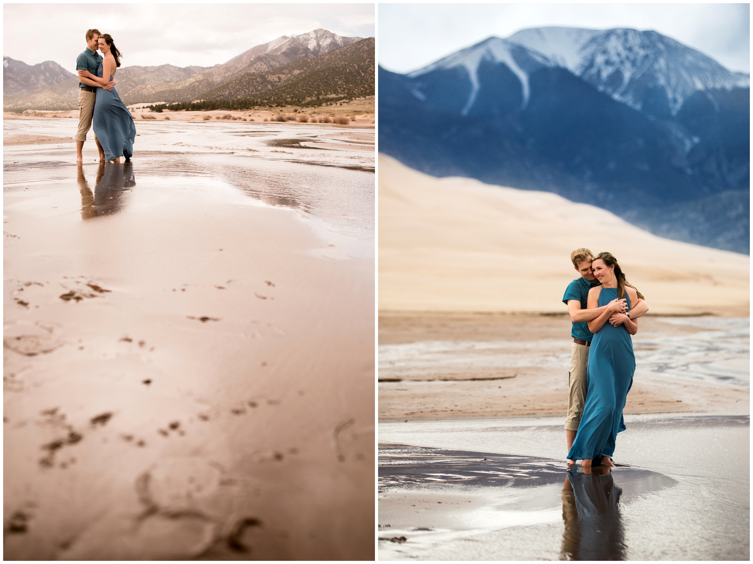 couple posing in the water during Colorado anniversary couple's photos