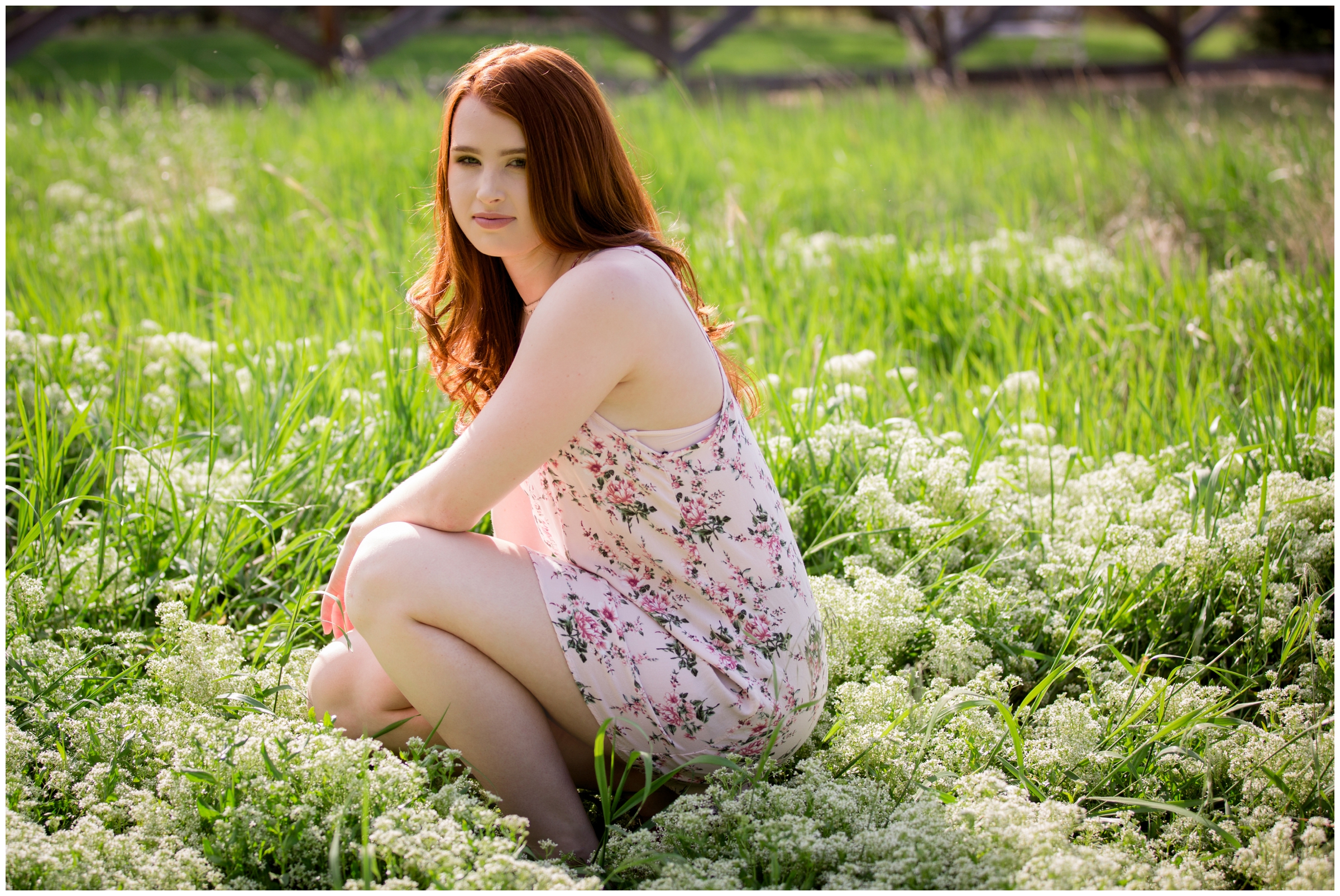 teen girl sitting in flower field for Colorado portrait session