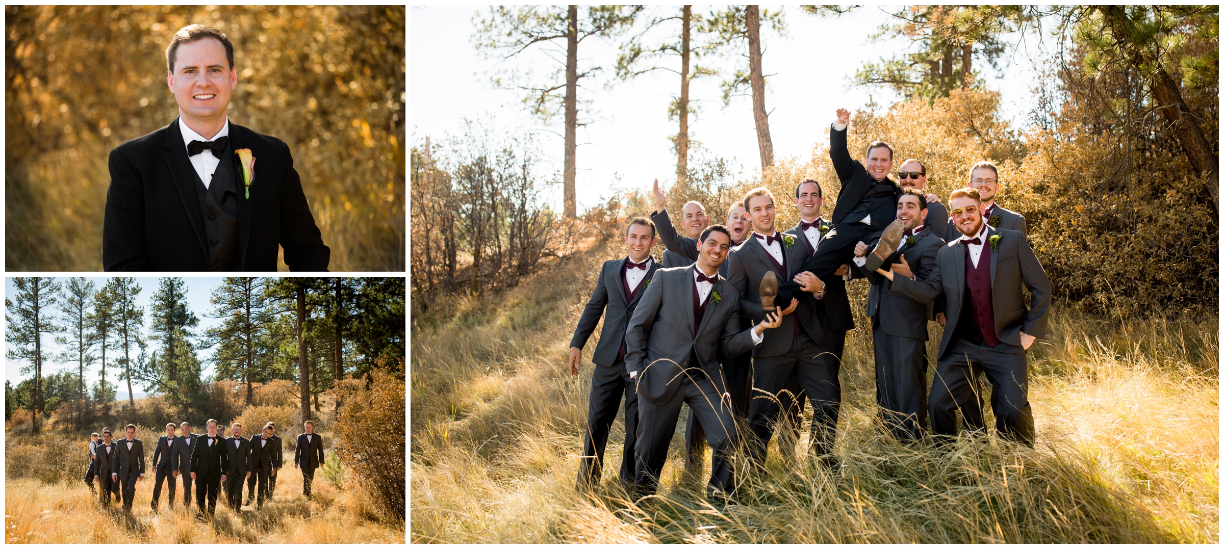 Colorado groom posing for fall wedding portraits 