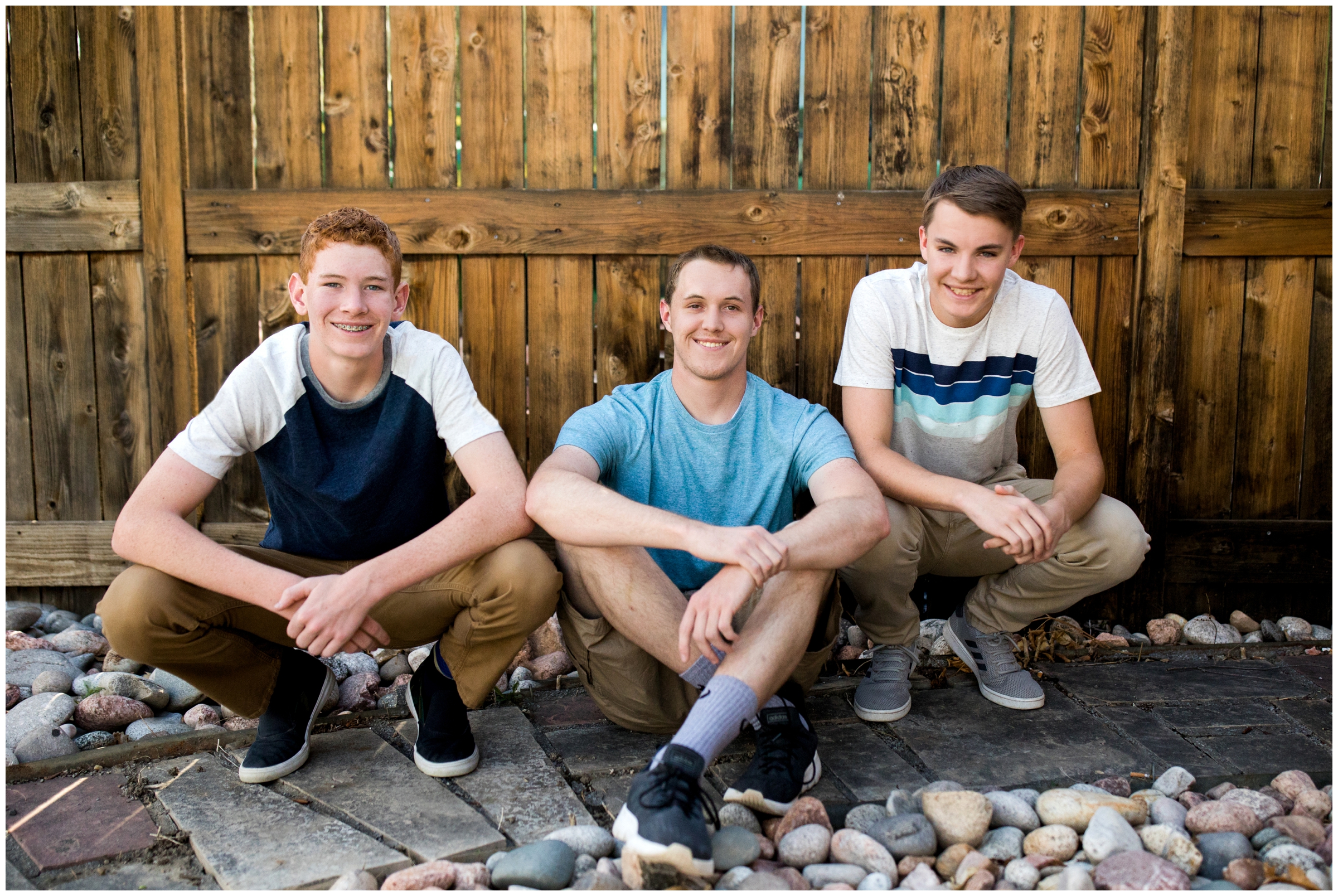 teen boys posing for Longmont family photos