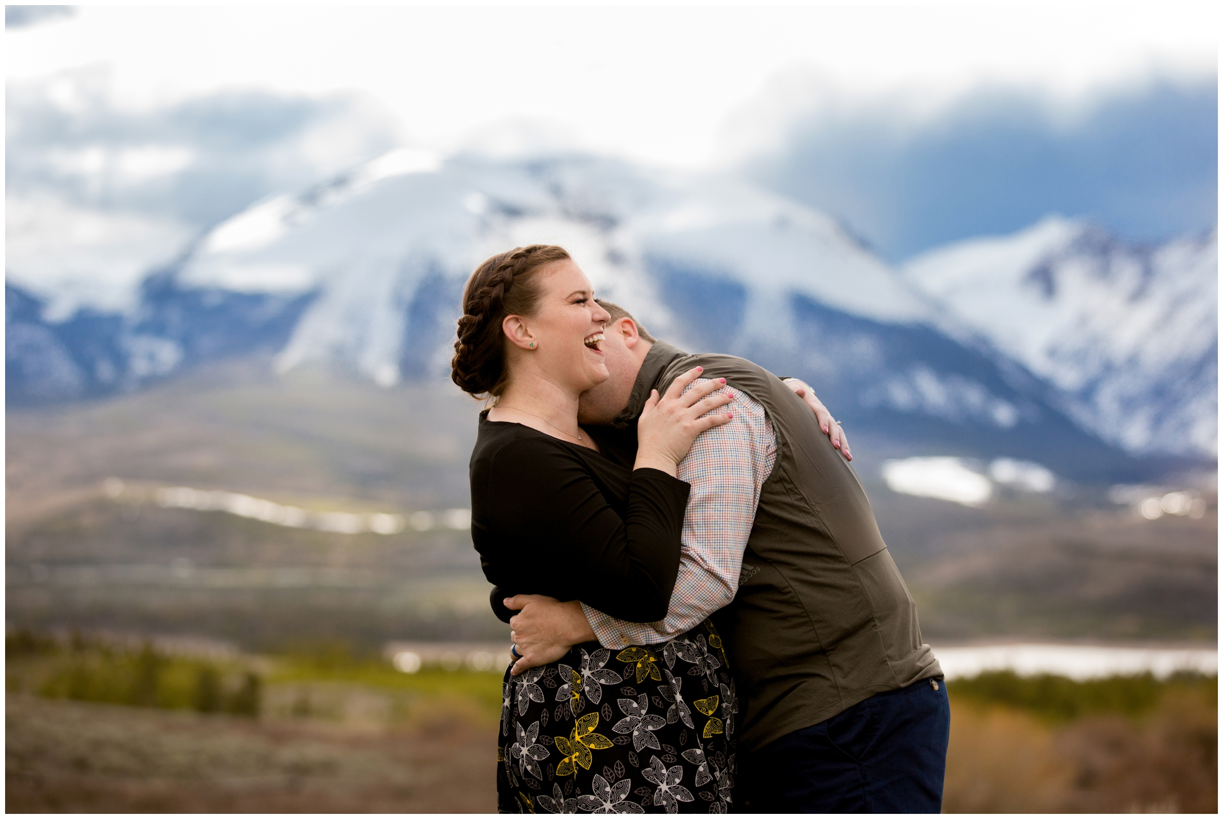 girl laughing during Breckenridge Colorado engagement portraits 