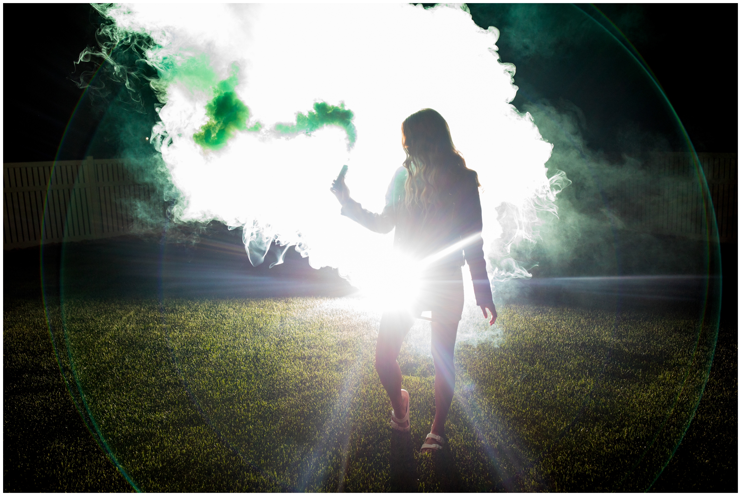 creative nighttime senior photography inspiration with smoke bombs 