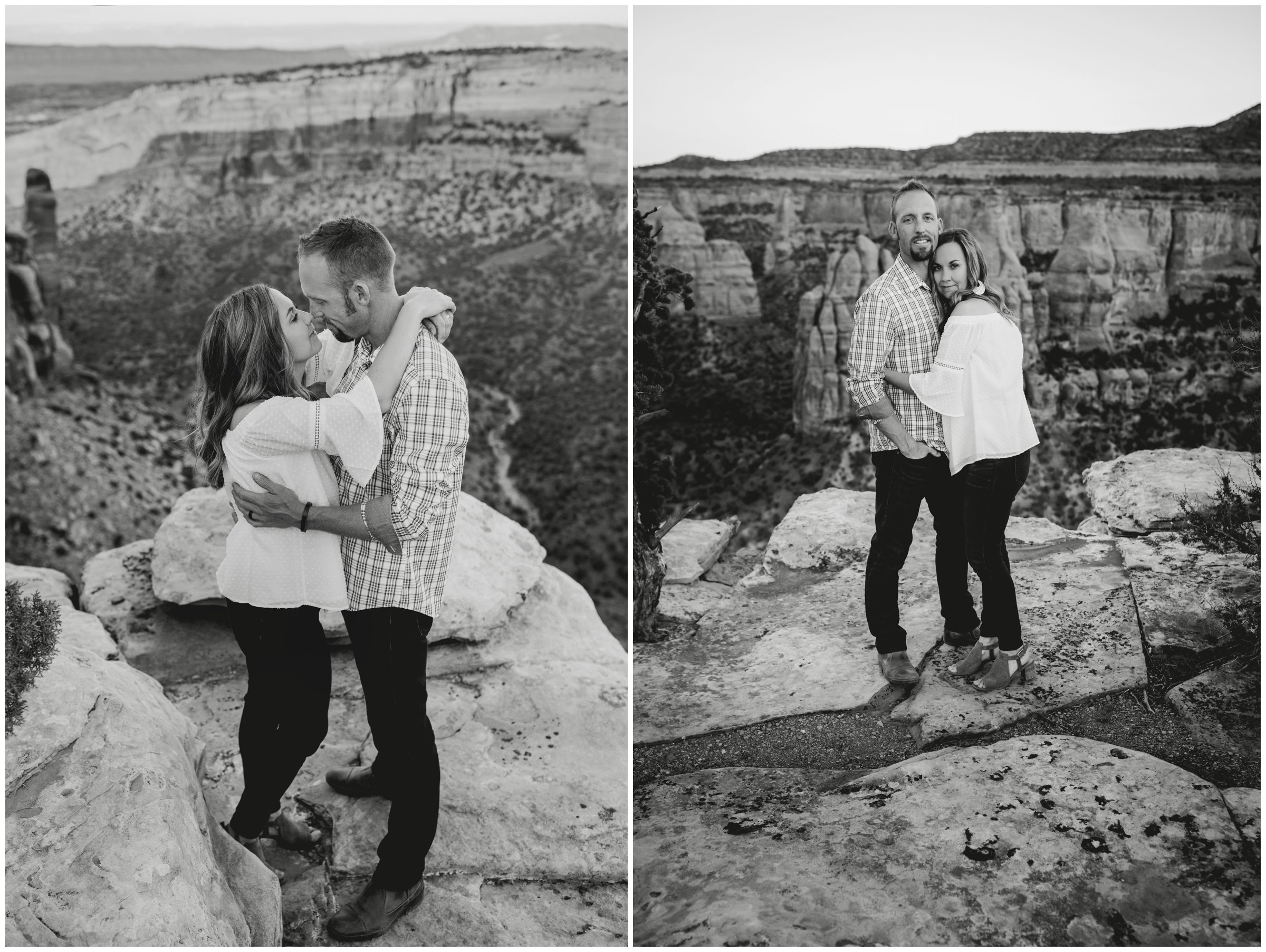 couple hugging on the edge of a cliff during Colorado anniversary couple's photos 