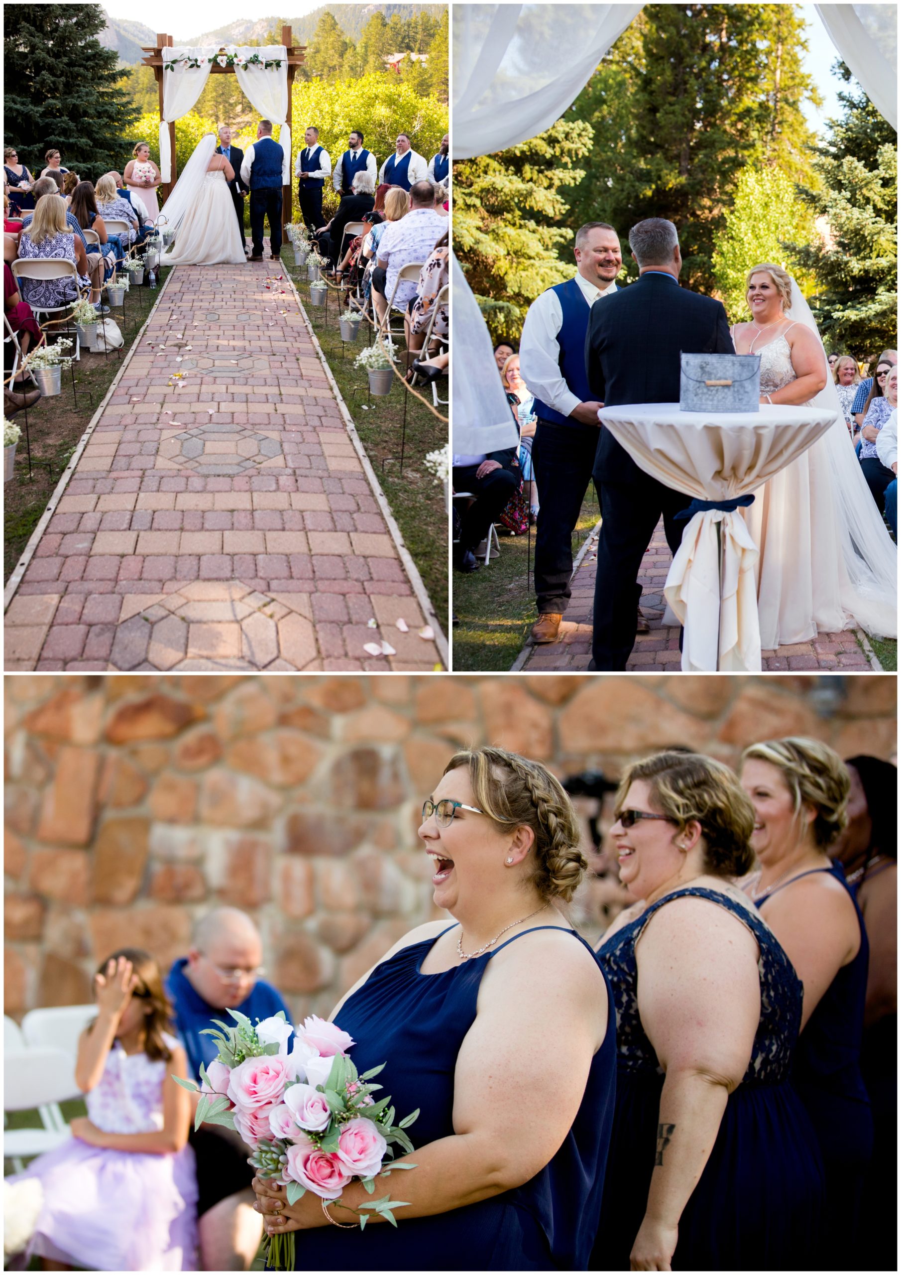 guests laughing at outdoor ceremony at Wedgewood Mountain View Ranch ceremony 