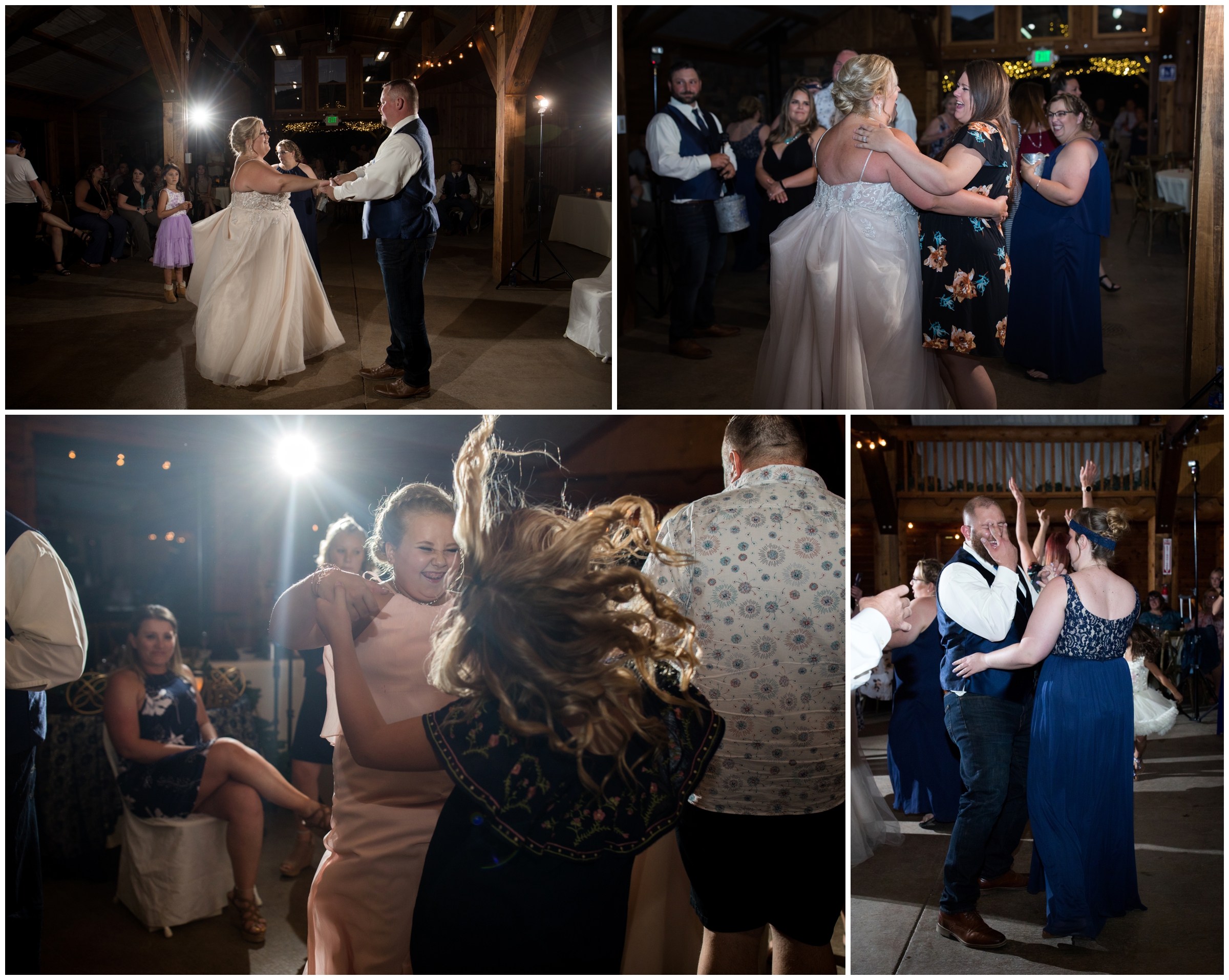 guests dancing at Colorado barn wedding reception 