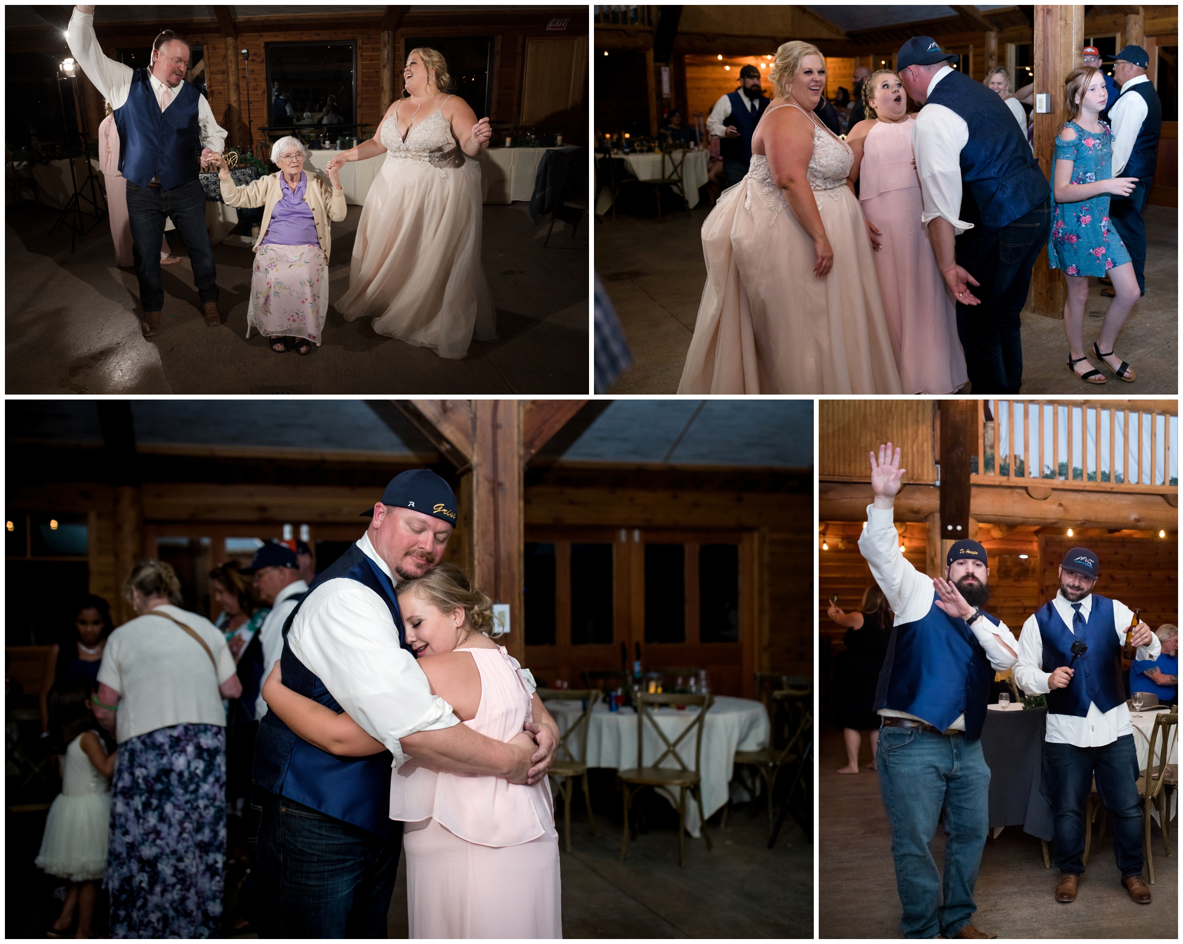 groom dancing with grandma at Colorado barn wedding reception 