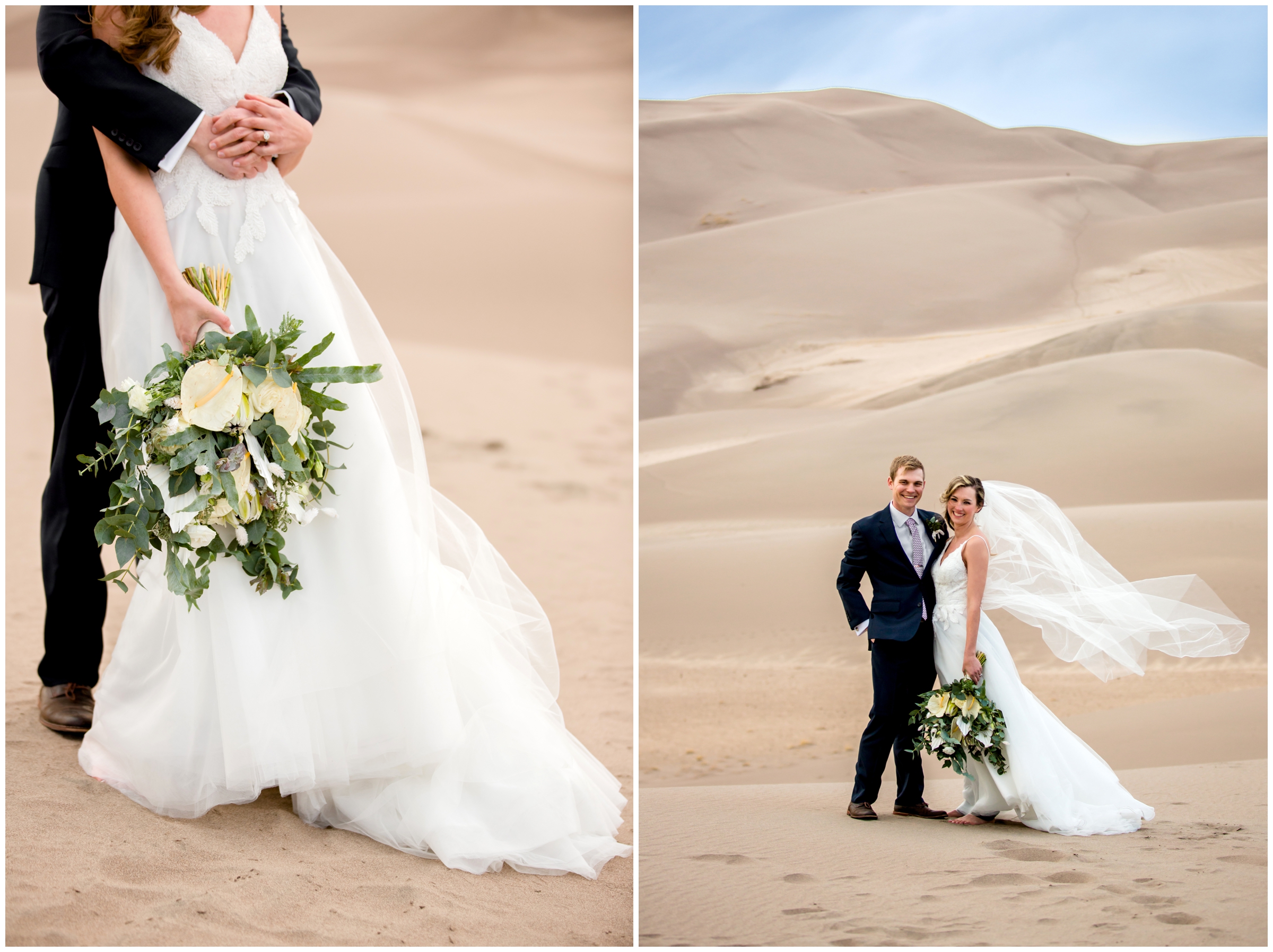 couple posing for intimate wedding photos with sand dunes in background by Colorado photographer Plum Pretty Photo 